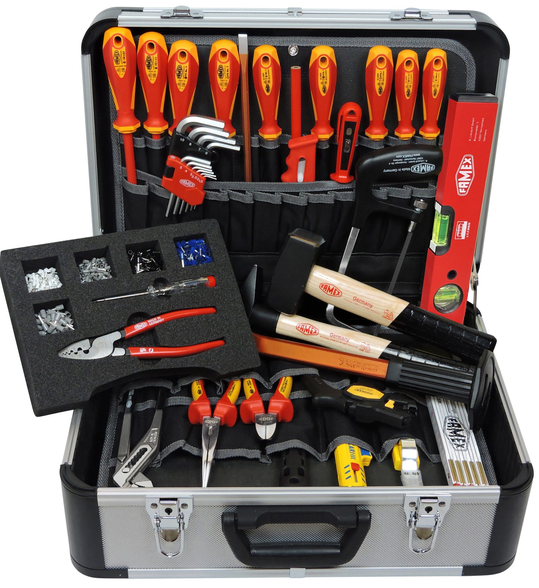 FAMEX Werkzeugset 436-10 Elektriker Werkzeugkoffer, (Werkzeugkoffer, Werkzeugkiste, 35-tlg., Werkzeugbox, 30kg Kapazität), PROFESSIONAL, mit Made in Germany Werkzeug