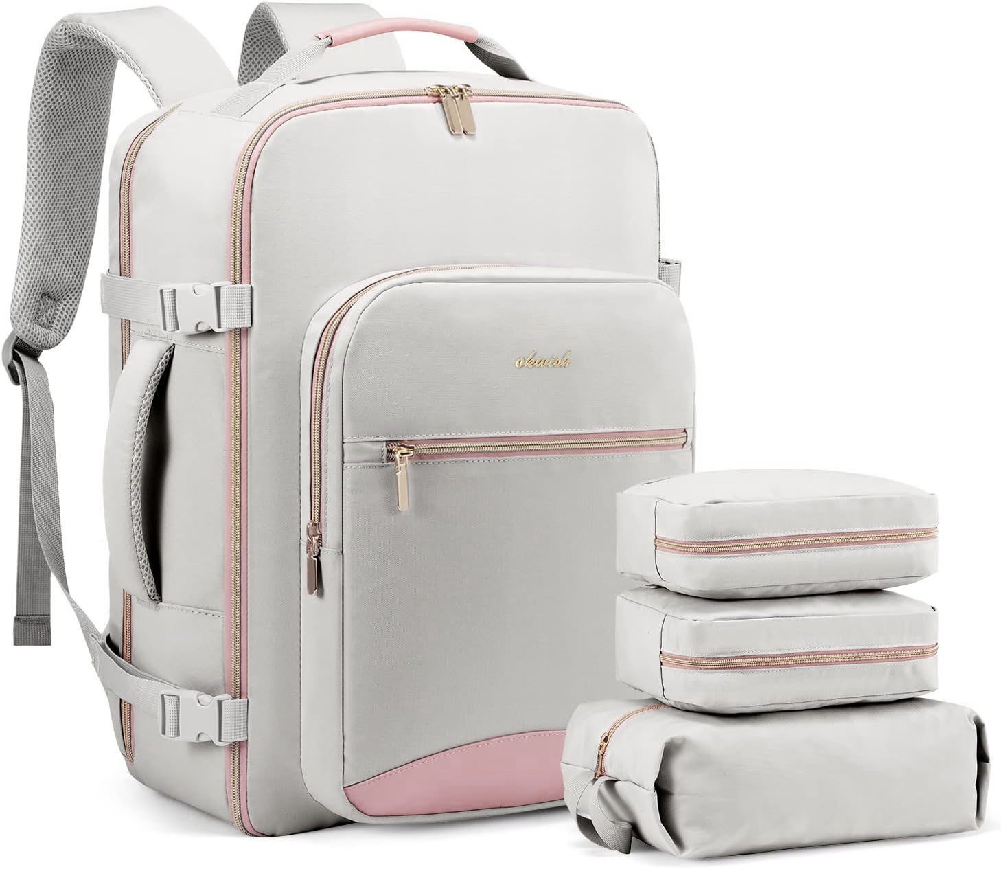 HAUSS SPOLE Reiserucksack 4-teiliges Schultasche Handgepäck Wasserdicht, 40L, 17 Zoll Laptop (3 Aufbewahrungstaschen mitgeliefert Reisen Notebook Laptop Rucksack, Anti-Diebstahl, Backpack mit Laptopfach, Handgepäck, 40L Groß), für Herren Damen Jungen Teenager Freizeit Arbeit Business Reisen