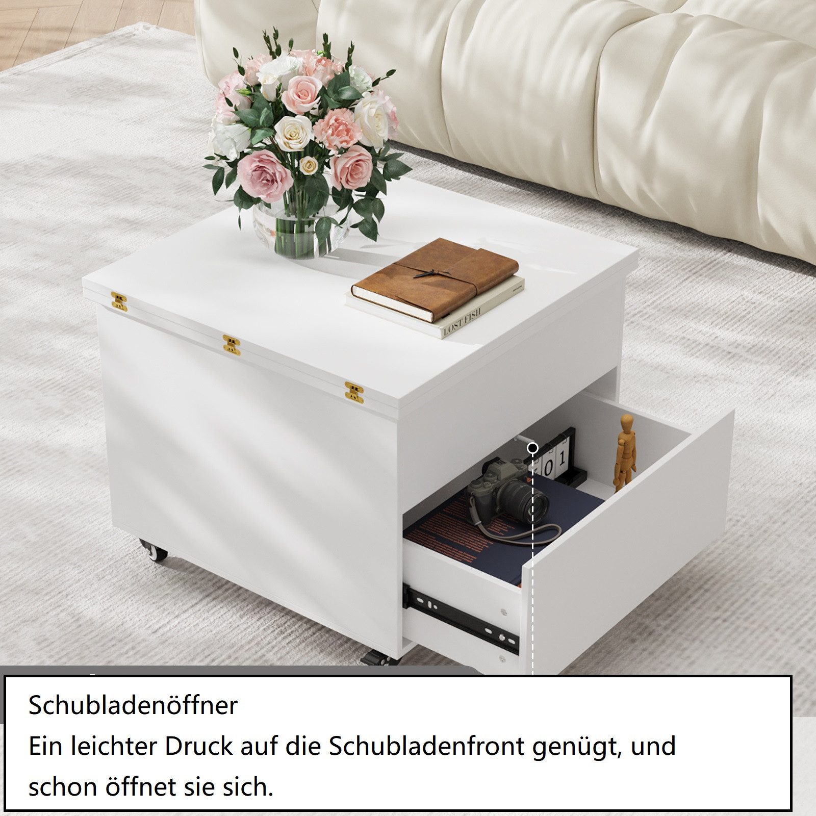 VOWNER Couchtisch Höhenverstellbar, 3-in-1-Multifunktions Wohnzimmer-Esstisch