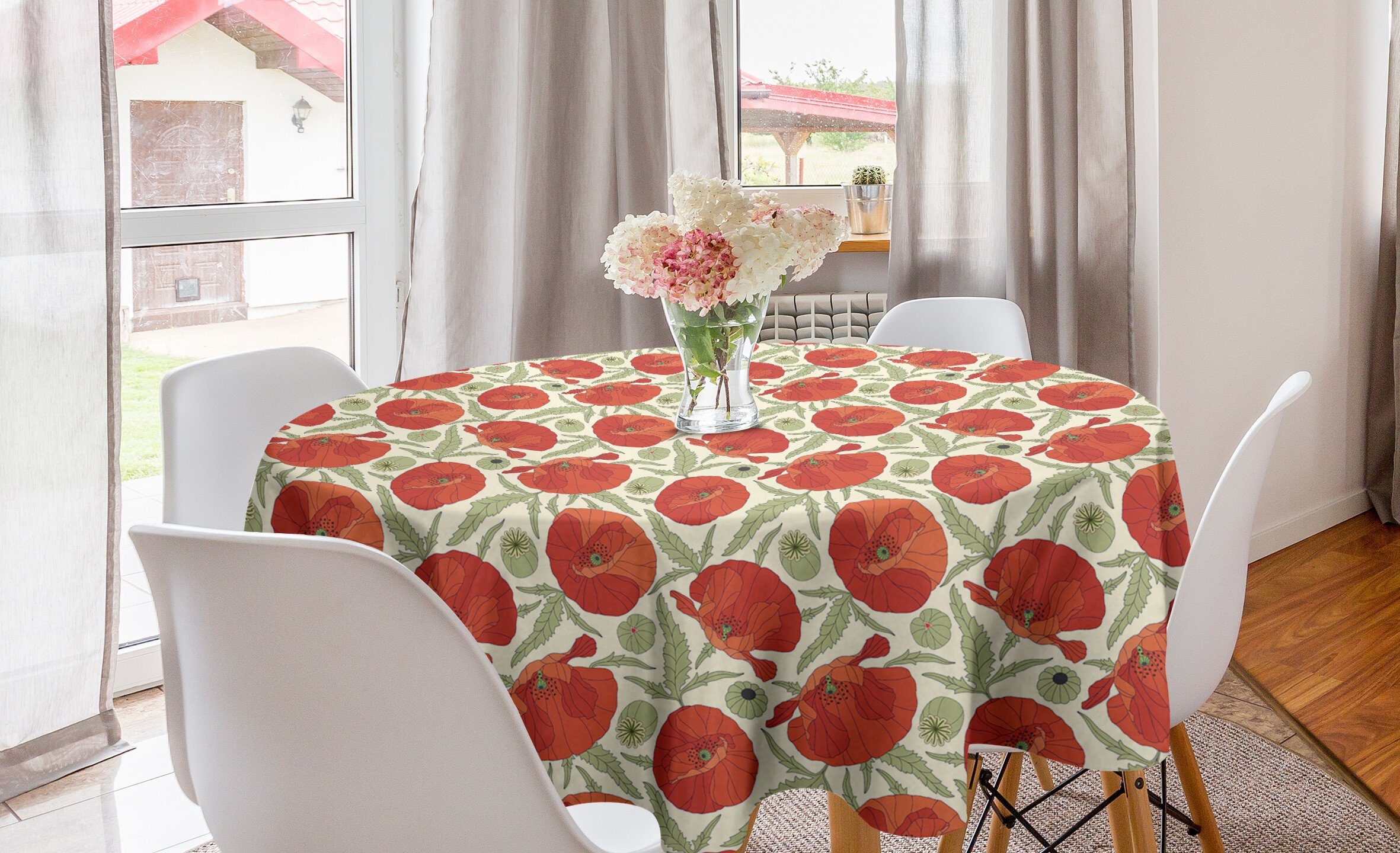 Abakuhaus Tischdecke Kreis Tischdecke Abdeckung für Esszimmer Küche Dekoration, Blumen Makro-Szene blühender Mohn | Tischdecken