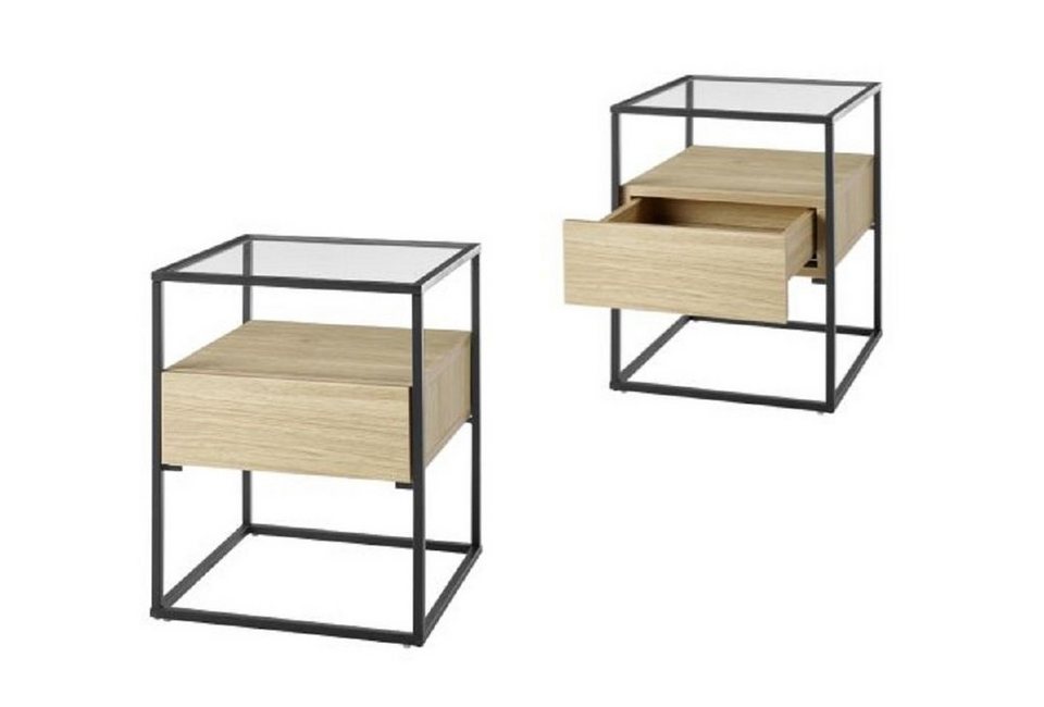MCA furniture Couchtisch Couchtisch Evora mit Glasplatte, 43x43, Eiche  (no-Set), stabiles Ablagefach