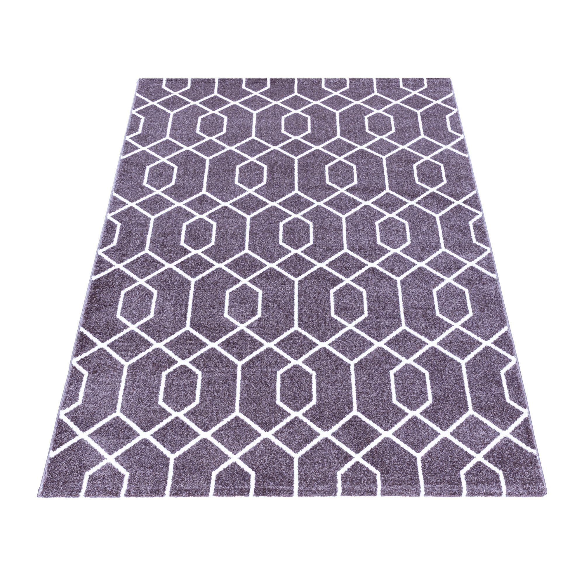 Geometrisch Geometrisch Design Teppich Designteppich HomebyHome, Wohnzimmer Teppich Design, Höhe: Läufer, Violett mm, Kurzflor 10