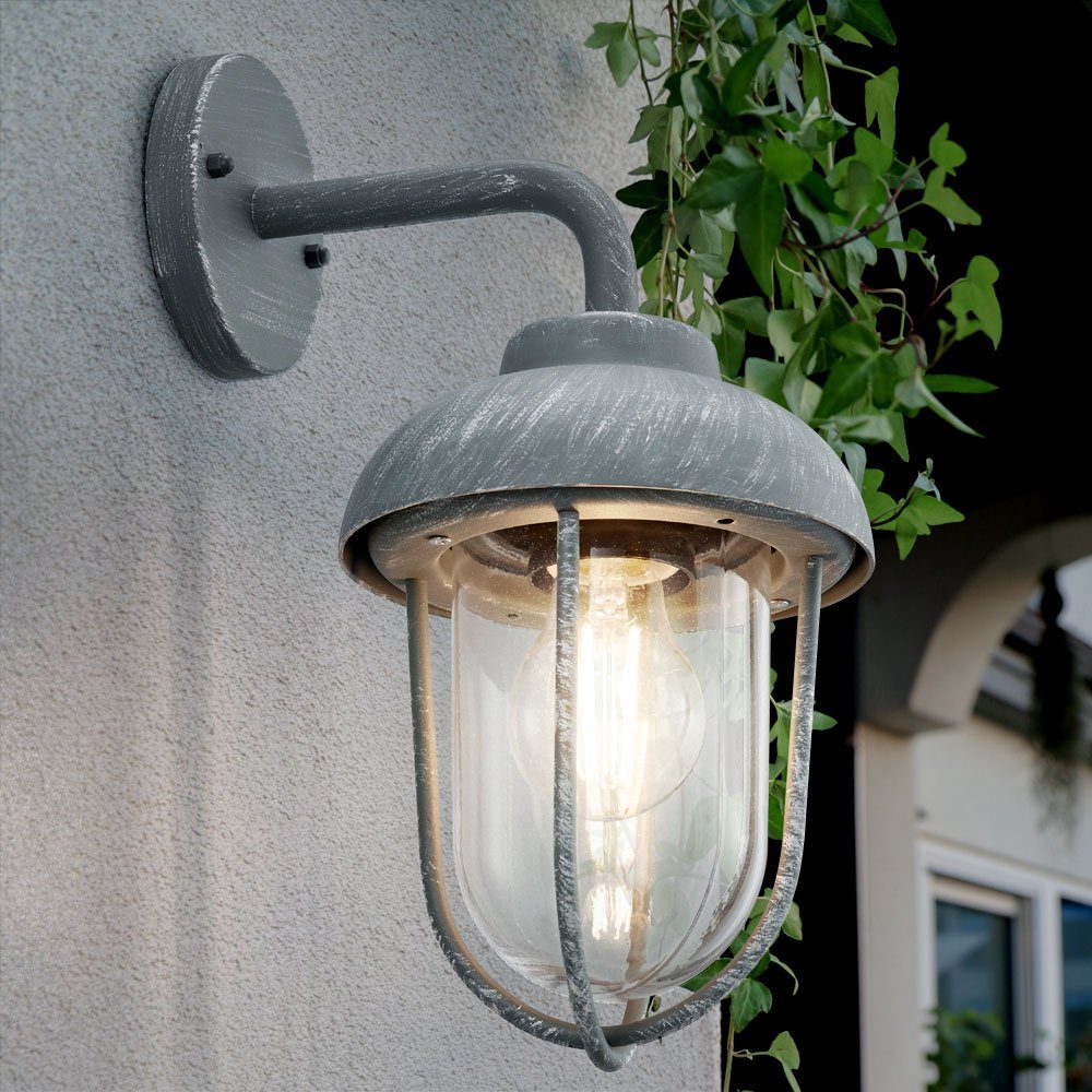 etc-shop Außen-Wandleuchte, Wandleuchte Außen Lampe Gartenlampe Strahler Hof Laterne ALU Glas betonfarben