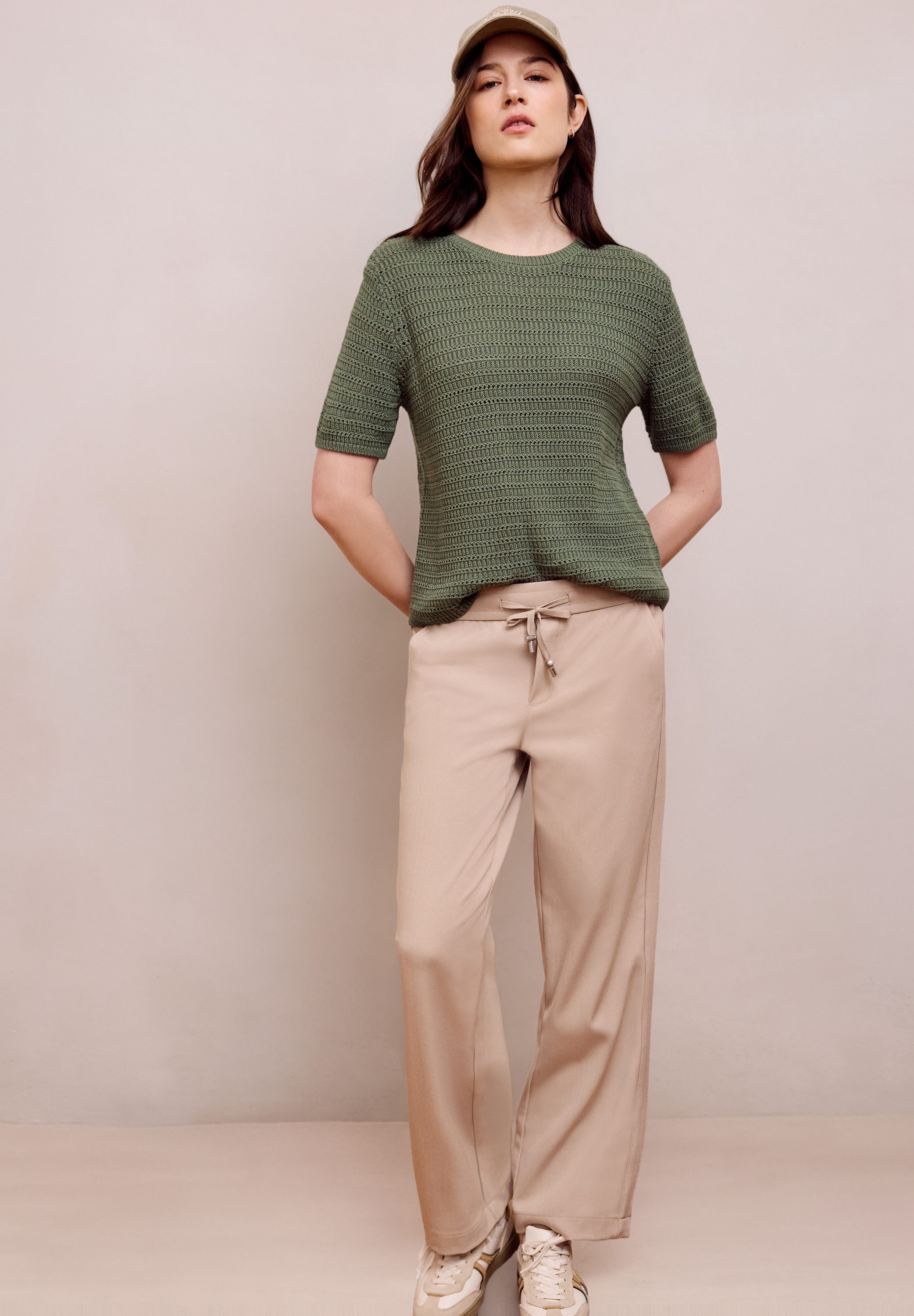 STREET ONE STUDIO Kurzarmpullover aus reiner Baumwolle