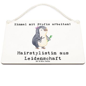 Mr. & Mrs. Panda Hinweisschild DIN A6 Hairstylistin Leidenschaft - Weiß - Geschenk, Firma, Schild, F, (1 St), Künstlerisch bedruckt