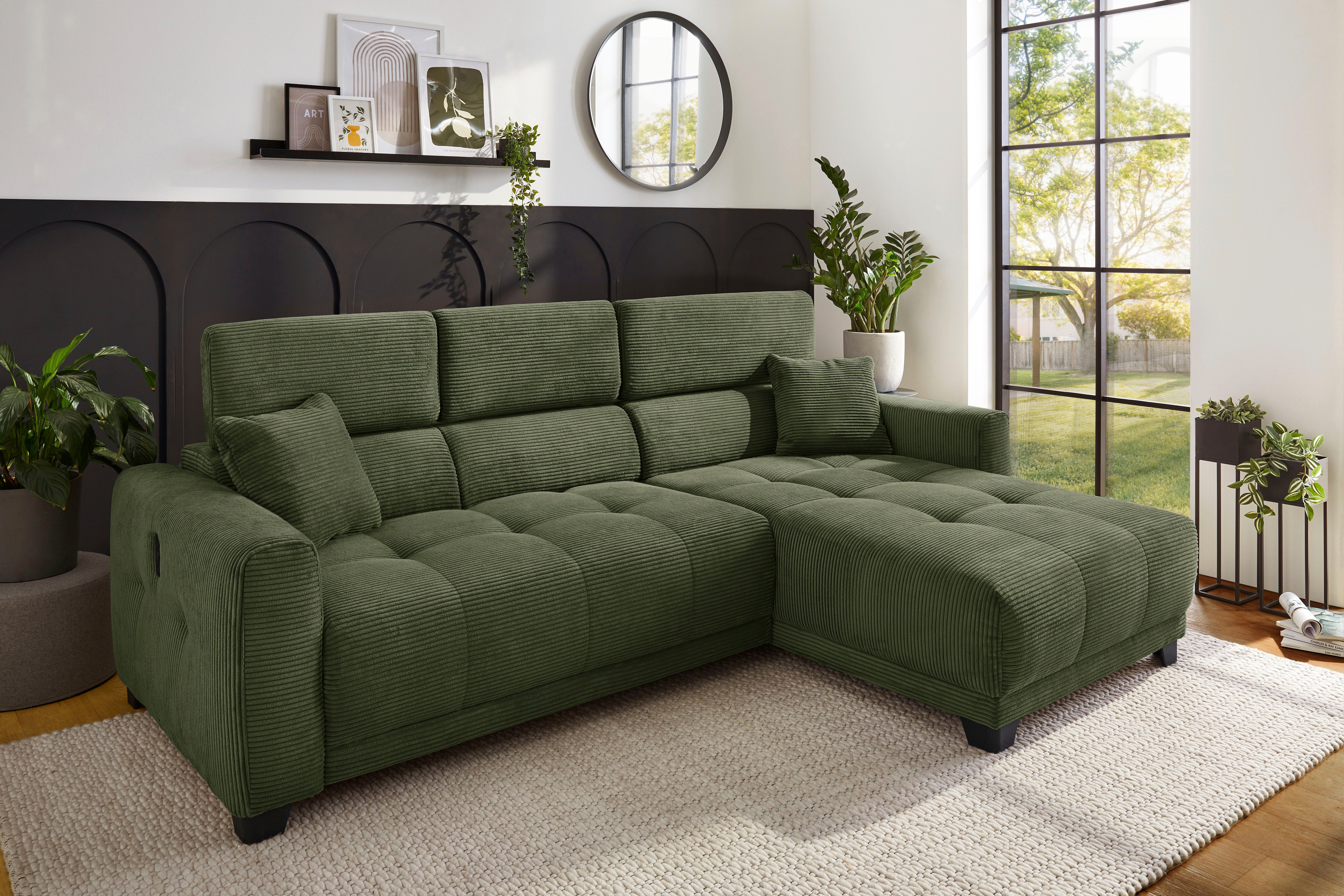 Jockenhöfer Gruppe Ecksofa Cremona L-Form, B: 263 cm, mit 30 cm elektr. Sitztiefenverstellung, 140kg Belastbarkeit je Sitz, Kopfteilverstellung & USB-Anschluss