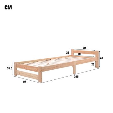 Celya Massivholzbett Holzbett 90x200CM, 140x200CM, Futonbett Massivholz Natur Bett aus mit Kopfteil und Lattenrost