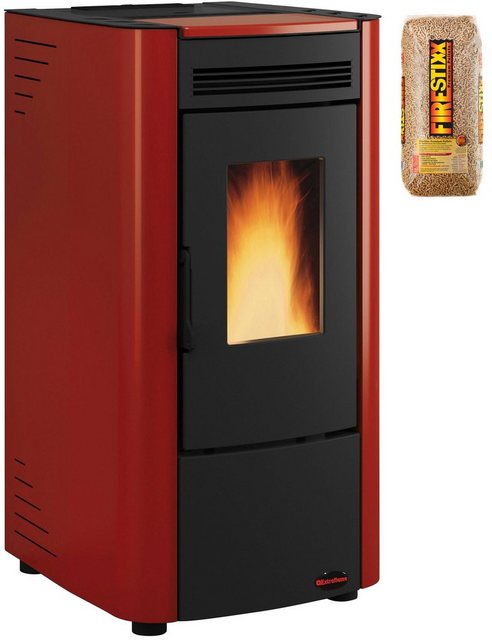 Extraflame Pelletofen KETTY Stahl, 2,4 - 6,5 kW, Raumheizvermögen: 156 m³, rot