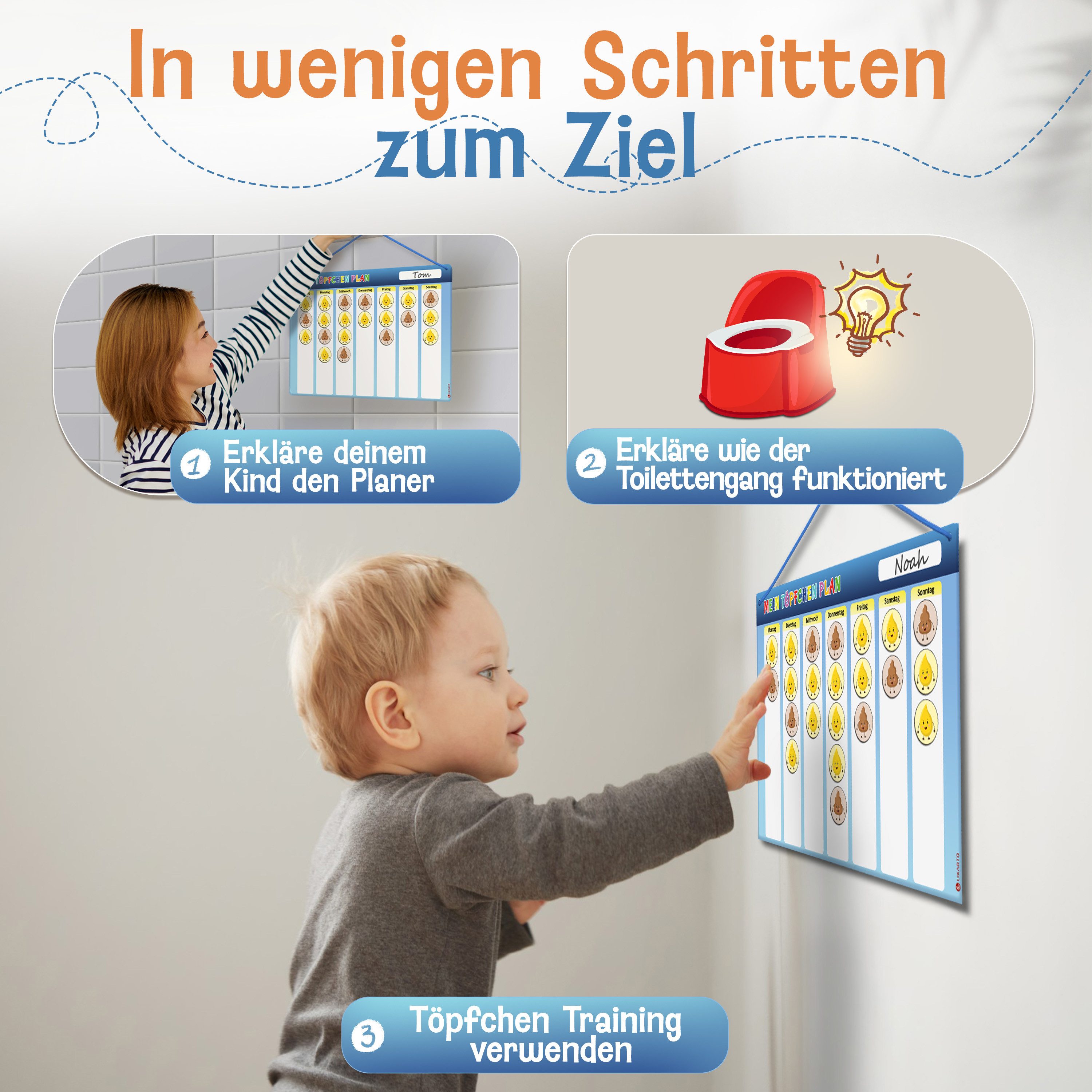 Likarto Lernspielzeug Töpfchen Training für Kinder magnetisch - Magnettafel inkl. 60 Magnete, Mit Kordel - Komplett beschreib- und abwischbar – Bild 5 von 5