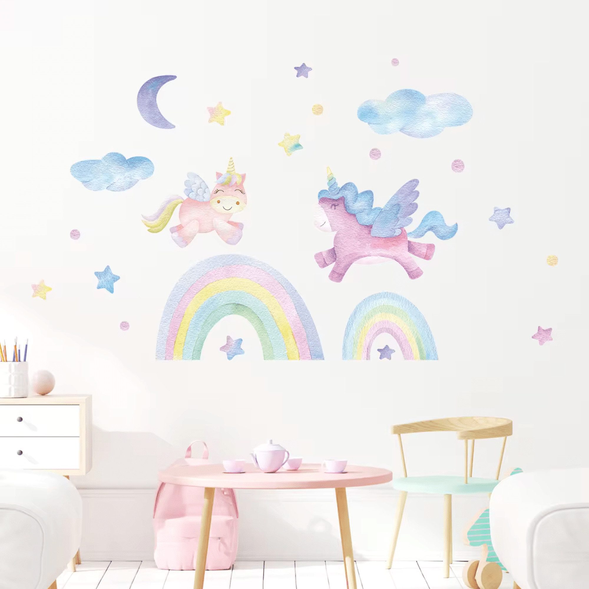 Montegoni Wandtattoo Cartoon Einhorn Regenbogen Wandaufkleber günstig online kaufen