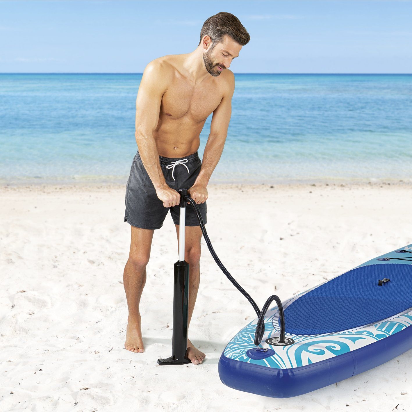 Set Paddle-Board SUP 110kg, inkl. cm, Board up Stand Paddel Paddle SUP-Board, 300 Komplett Board MAXXMEE blau/türkis Inflatable Stand-Up Paddling