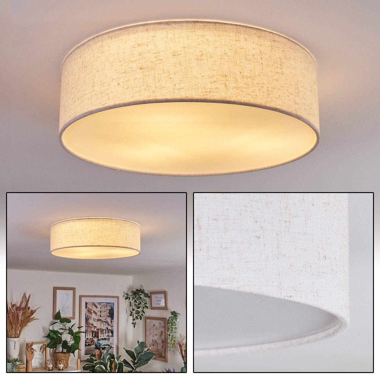 hofstein Deckenleuchte Deckenlampe aus Metall/Kunstleinen/Kunststoff in günstig online kaufen