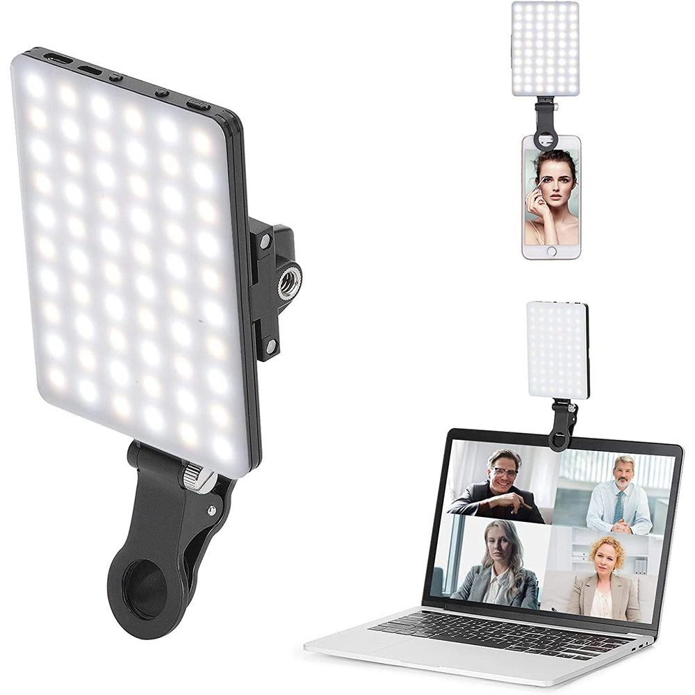 zggzerg Selfie Licht mit Clip, 60 LED Videolicht, 3200-5600K mit 3 Lichtmodi Blitzgerät, (Wiederaufladbares Videolicht für Phone, iPhone, Android, iPad, Laptop)