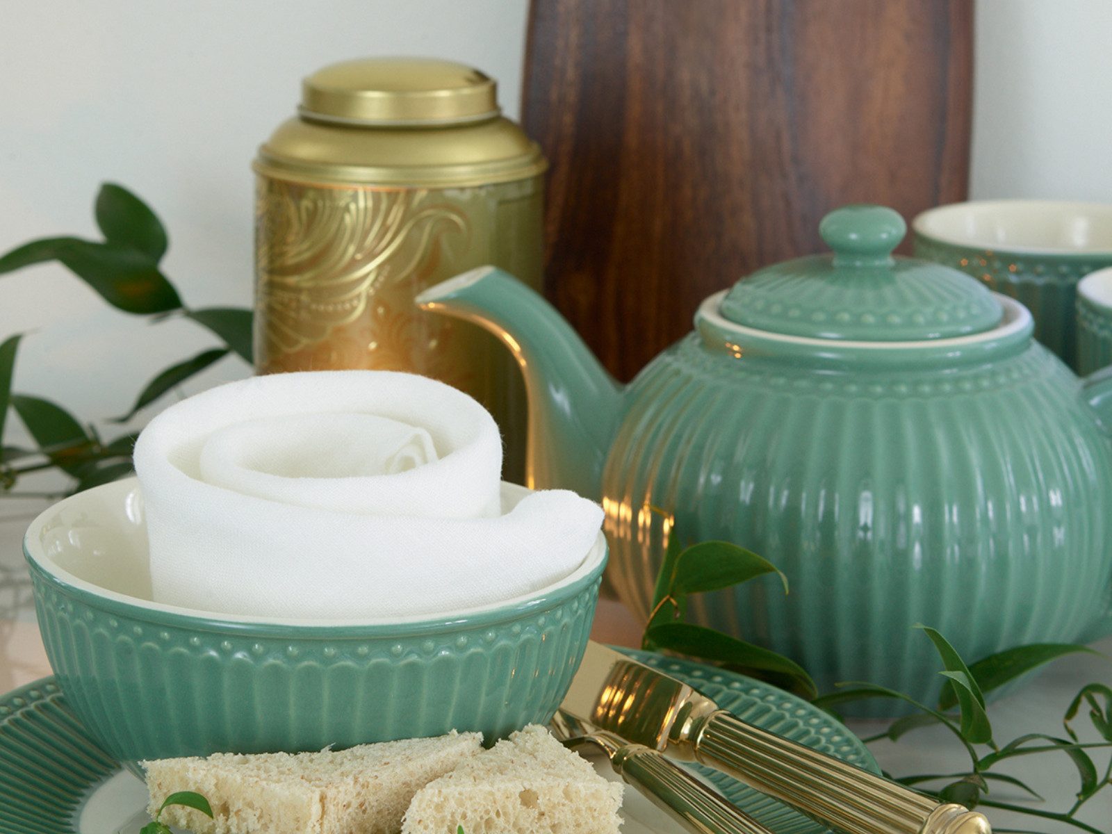 Greengate Kaffeeservice Alice Frühstücksteller dusty green 23 cm Set6, Steinzeug