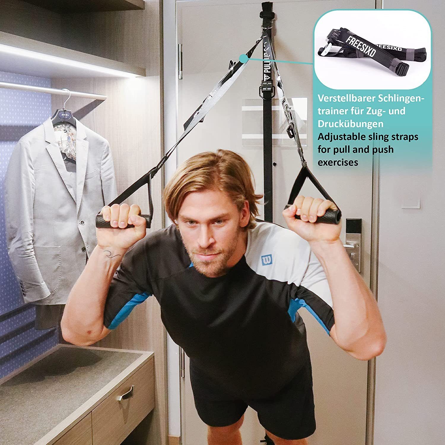 & + Sling Schlingentrainer Ganzkörper zu Schlingentrainer Suspension mit und FREESIXD & Pullup Türanker, Paket Hause Türe, Fitnessstange Set, Dip Widerstandstrainer Trainer, WAND für und Wand an auf Reisen Trainingsgerät Tasche Widerstandsbändern, Trainer und TÜR