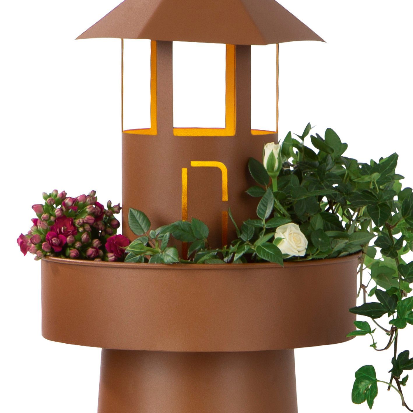 Hoberg Dekosäule LED Deko-Leuchtturm Deko Rost-Optik - Pflanzschale 80cm, Beleuchtung XL Außen Garten Säule in Pflanzsäule