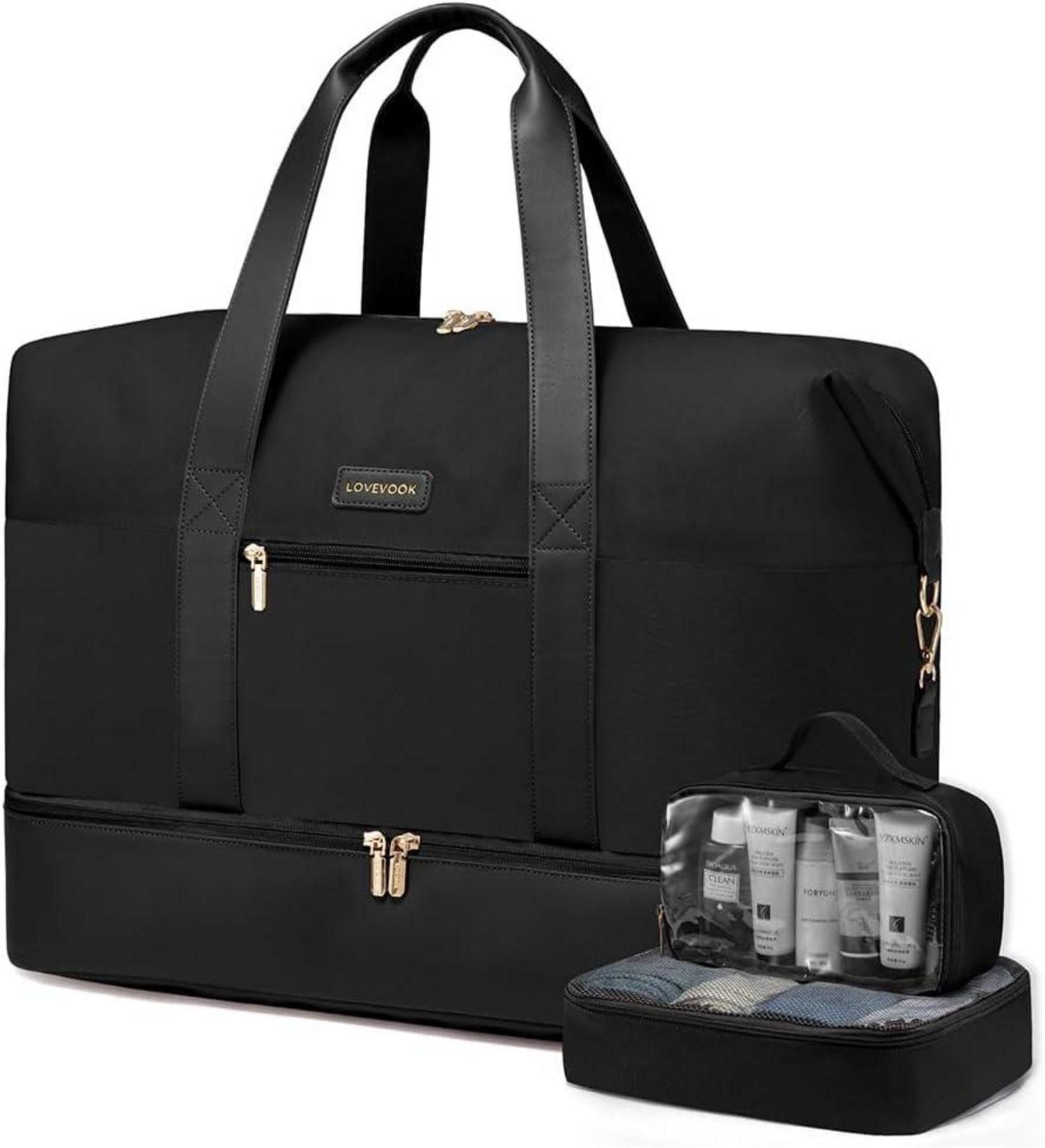 LuxusKollektion Небольшие сумки для поездок  Небольшие сумки для поездок  Bag Reisetasche Damen mit Schuhfach und Nassfach, Schwarz