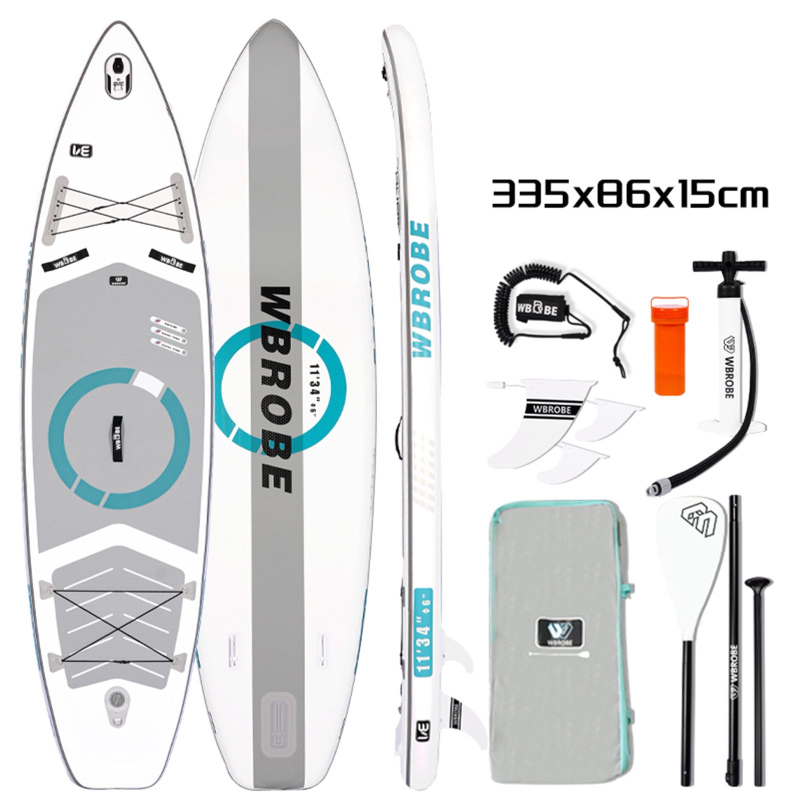 Insma SUP-Board Stand Up Paddle 335cm aufblasbar mit Fußpedal, bis 200 kg, Ultra leicht, für 1-2 Personen, Touring Allround Paddleboard