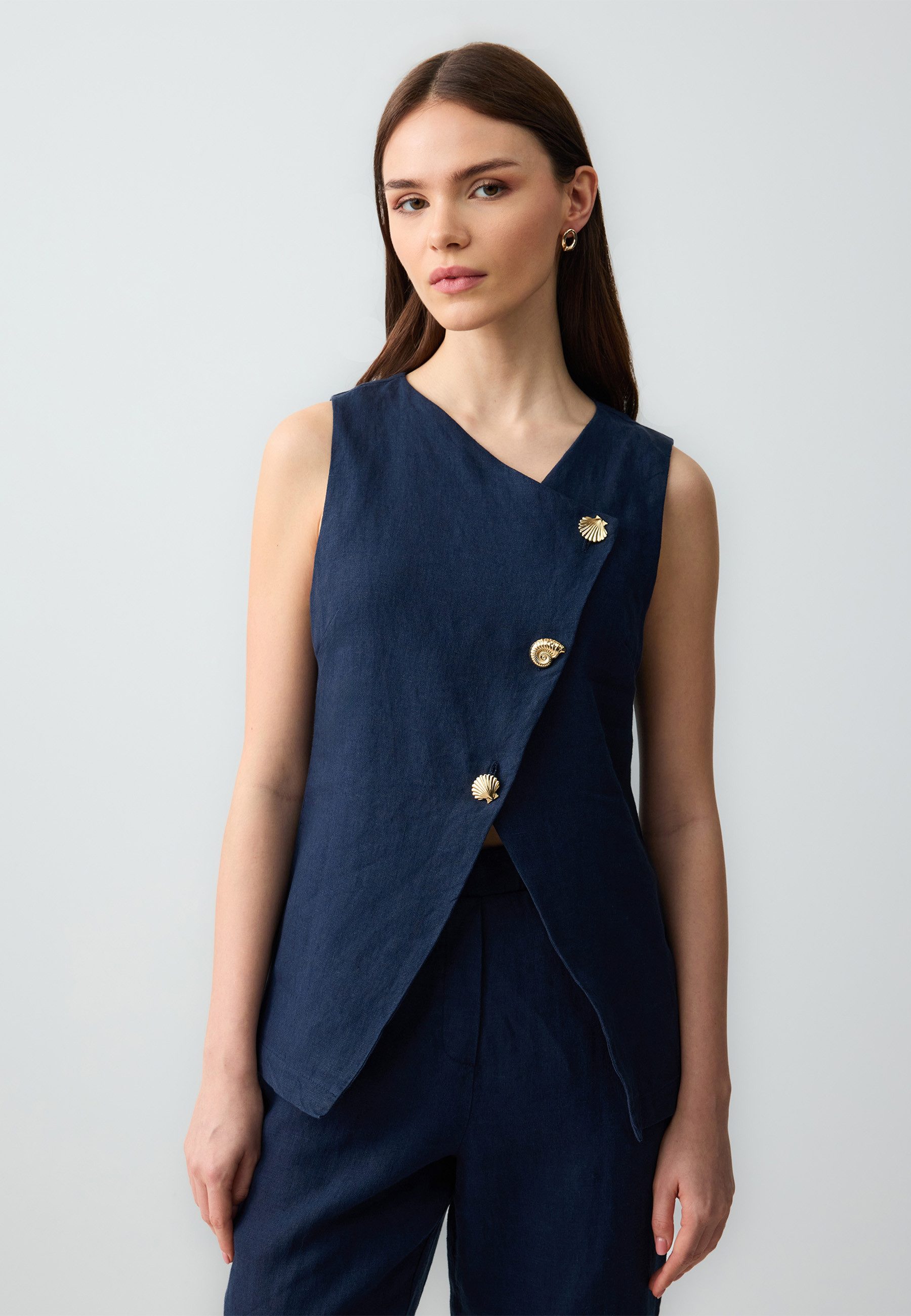 Anzugweste Slim Fit Weste aus Leinengewebe mit Knopfdetail
