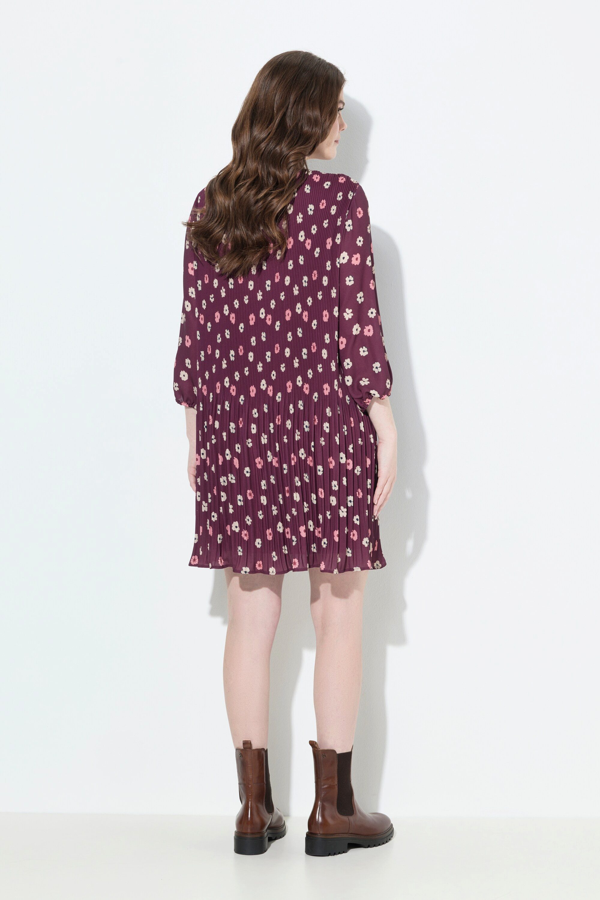 Ulla Popken Minikleid Plisseekleid Blüten doppellagig Rundhals 3/4-Arm