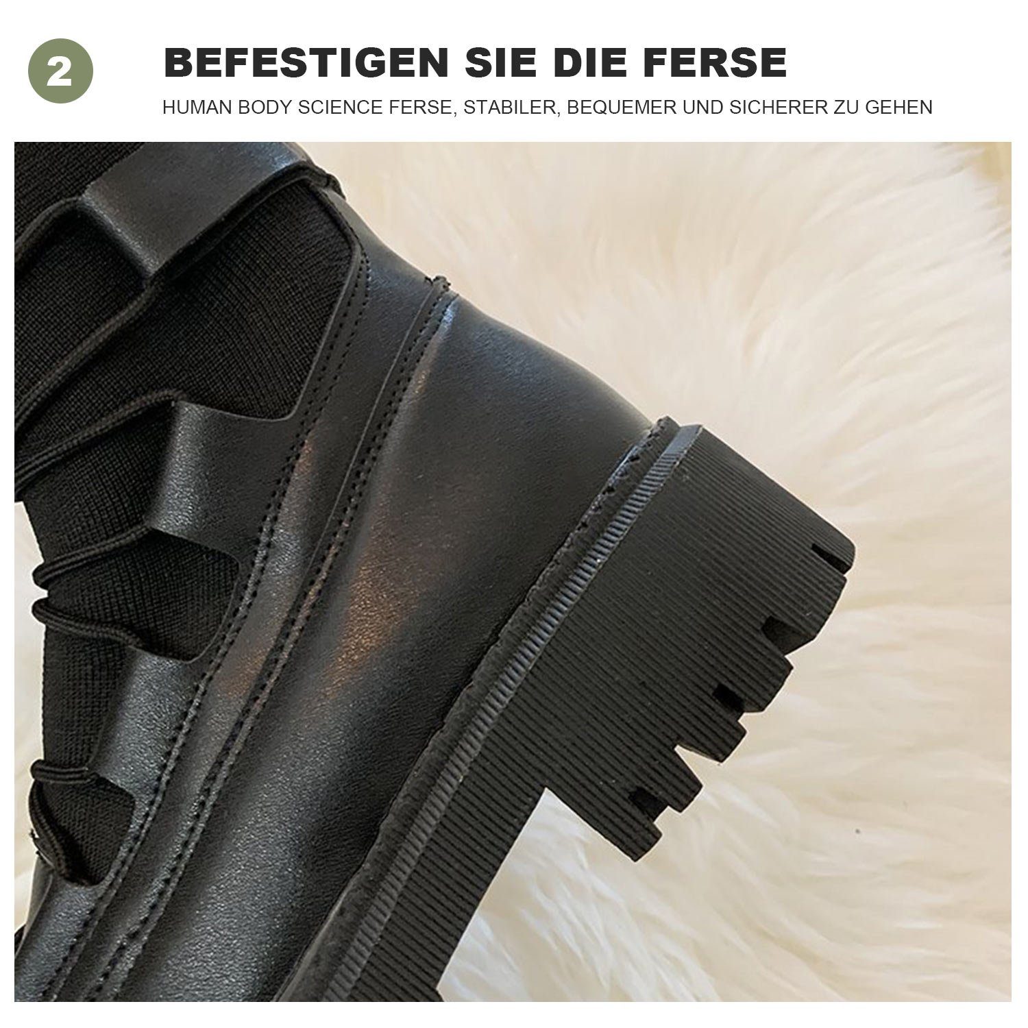 Daisred Stiefelette, Sohle Biker Stiefel Schwarz-Plus-Samt Ankle Chunky Boots