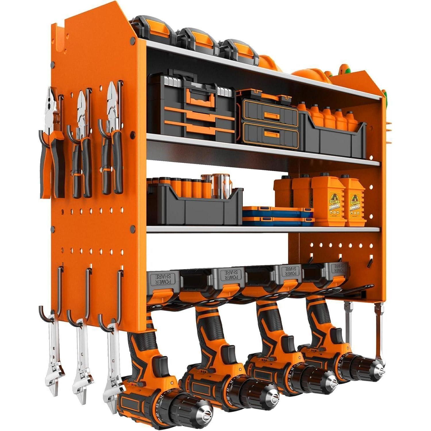 LuxusKollektion Wandregal Wandhalterung 4 Ebenen Elektrowerkzeug Werkstatt Orange