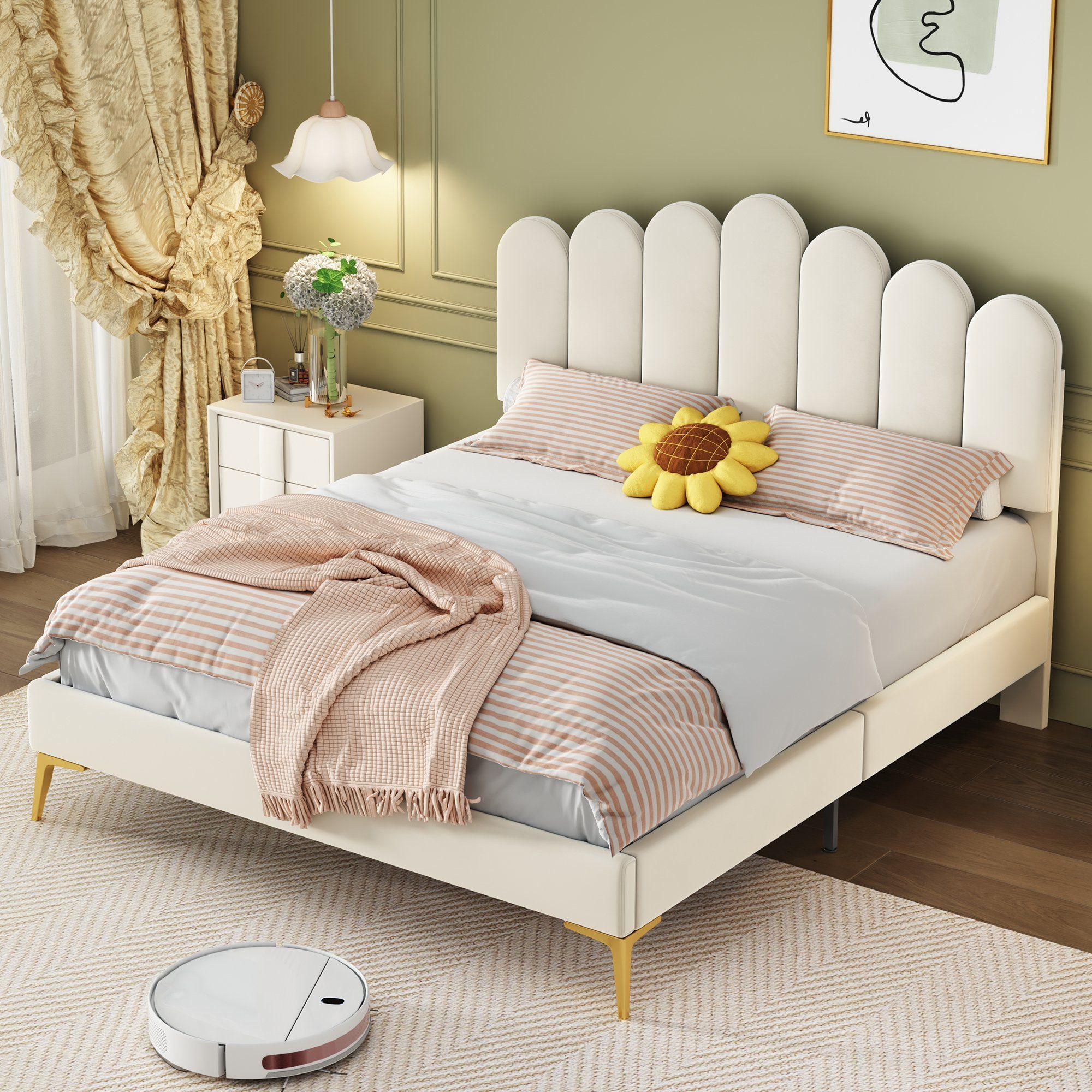 Sweiko Polsterbett, Doppelbett mit verstellbarem Kopfteil, Samtbezug, 140*200cm