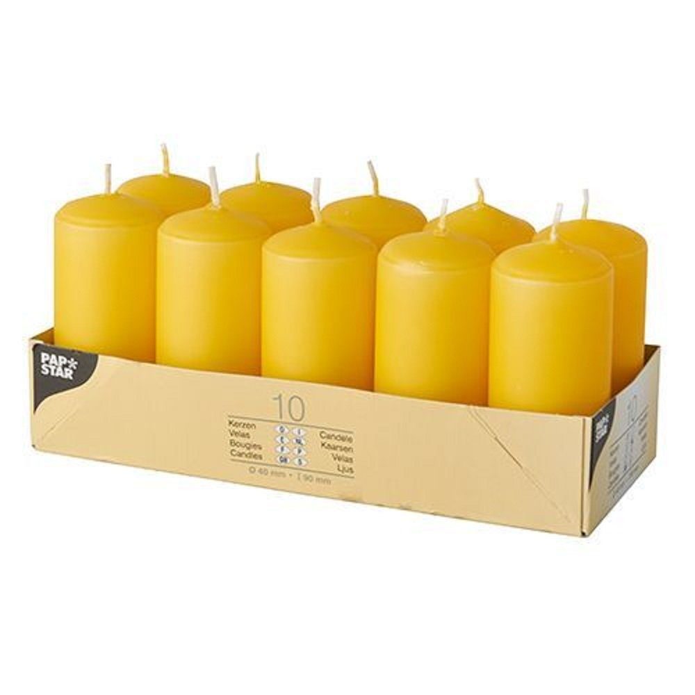 PAPSTAR GmbH Stumpenkerze 10 Stumpenkerzen 4x9cm - goldgelb