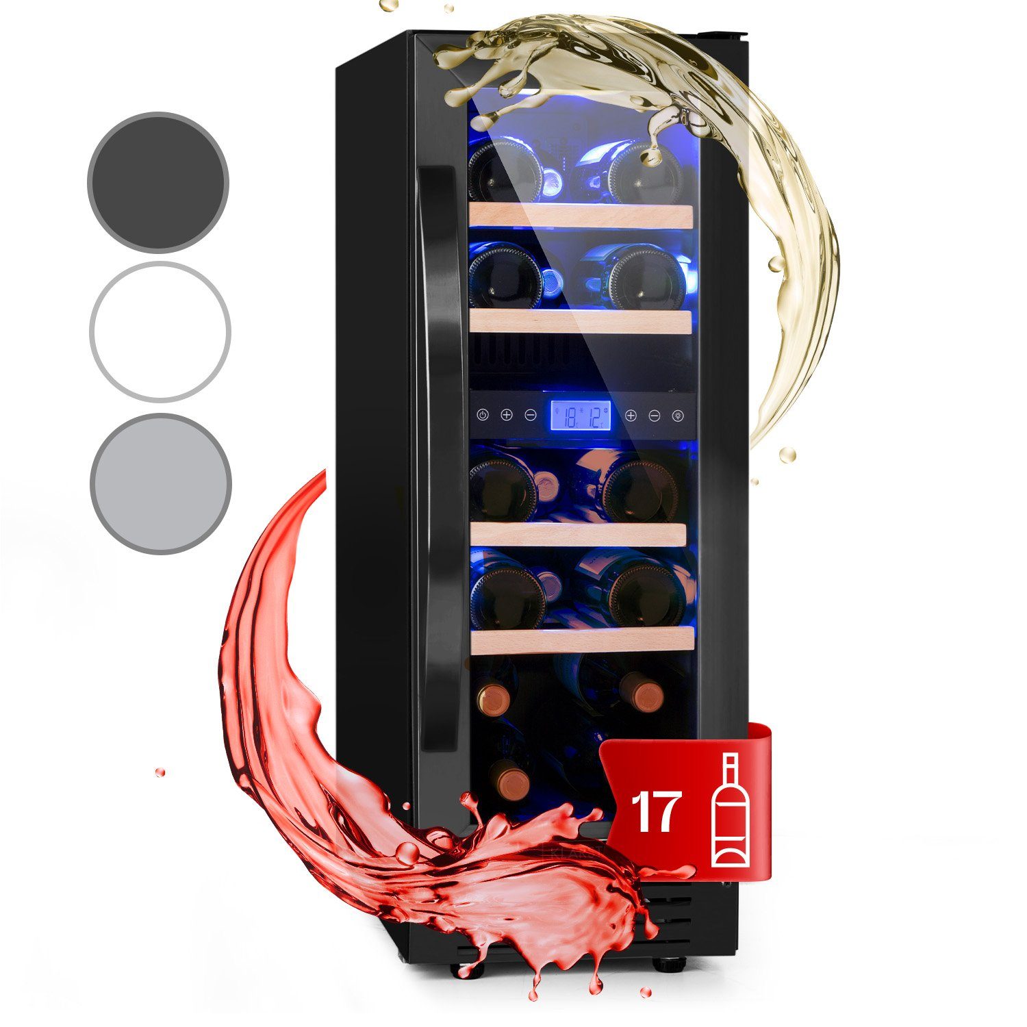 Klarstein Weinkühlschrank Vinovilla 17 Built-in Duo Onyx Edition, für 17 Standardflaschen á 0,75l,2 Zonen Wein Flaschenkühlschrank Weintemperierschrank Weinschrank