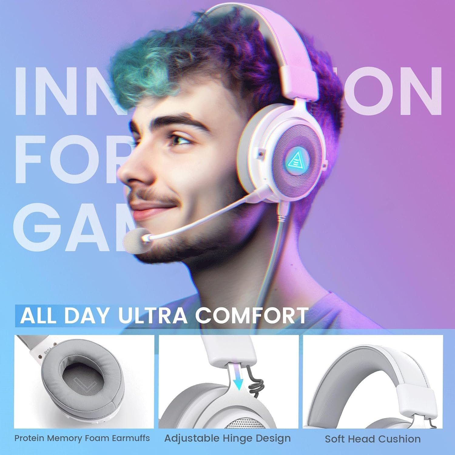 EKSA Gaming-Headset (Gaming Headset mit Mikrofon, audiobuchse Cancelling mikrofon kopfhörer) superleichter USB-Headset, Gaming licht Noise headset