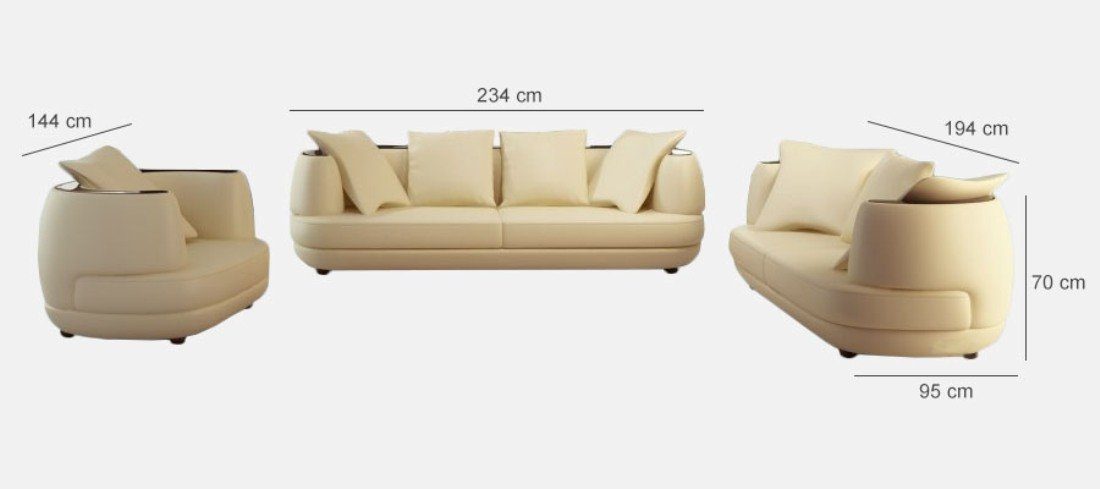 Sofa Designer Kunstleder JVmoebel Neu, Premium Ledersofas Sofas Sofagarnitur Weiße 3+2+1