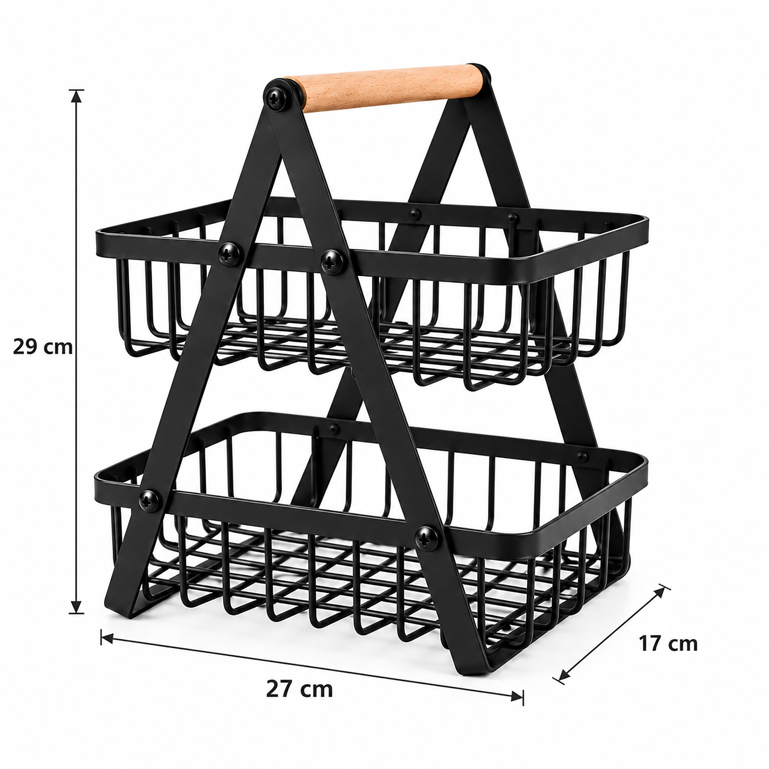 relaxdays Etagere Obst Etagere 2 Etagen, Eisen, (1-tlg), schwarz – Bild 4 von 5