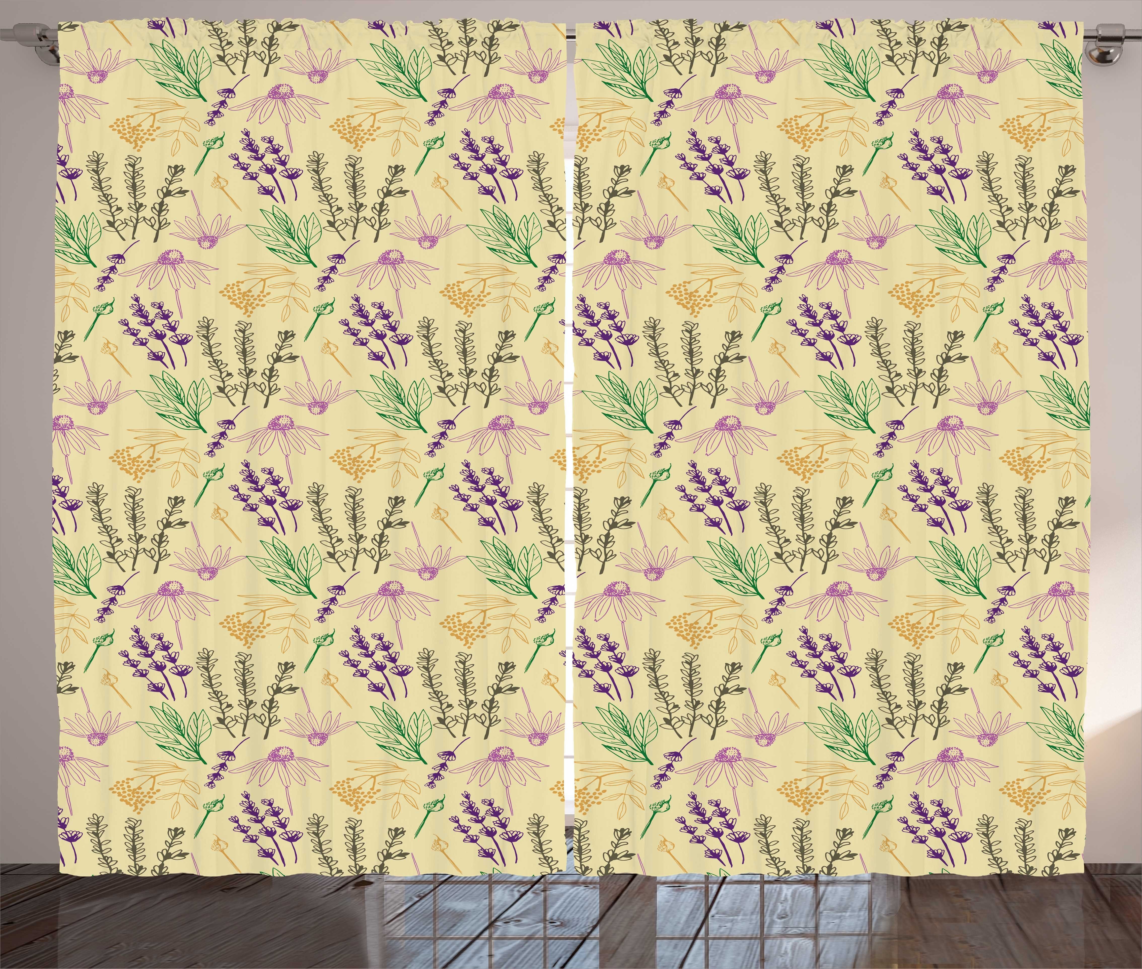 Kräuter Abakuhaus, Muster Kräuselband mit Blumen Schlafzimmer Aster Gardine Blüten Schlaufen Vorhang und Haken,