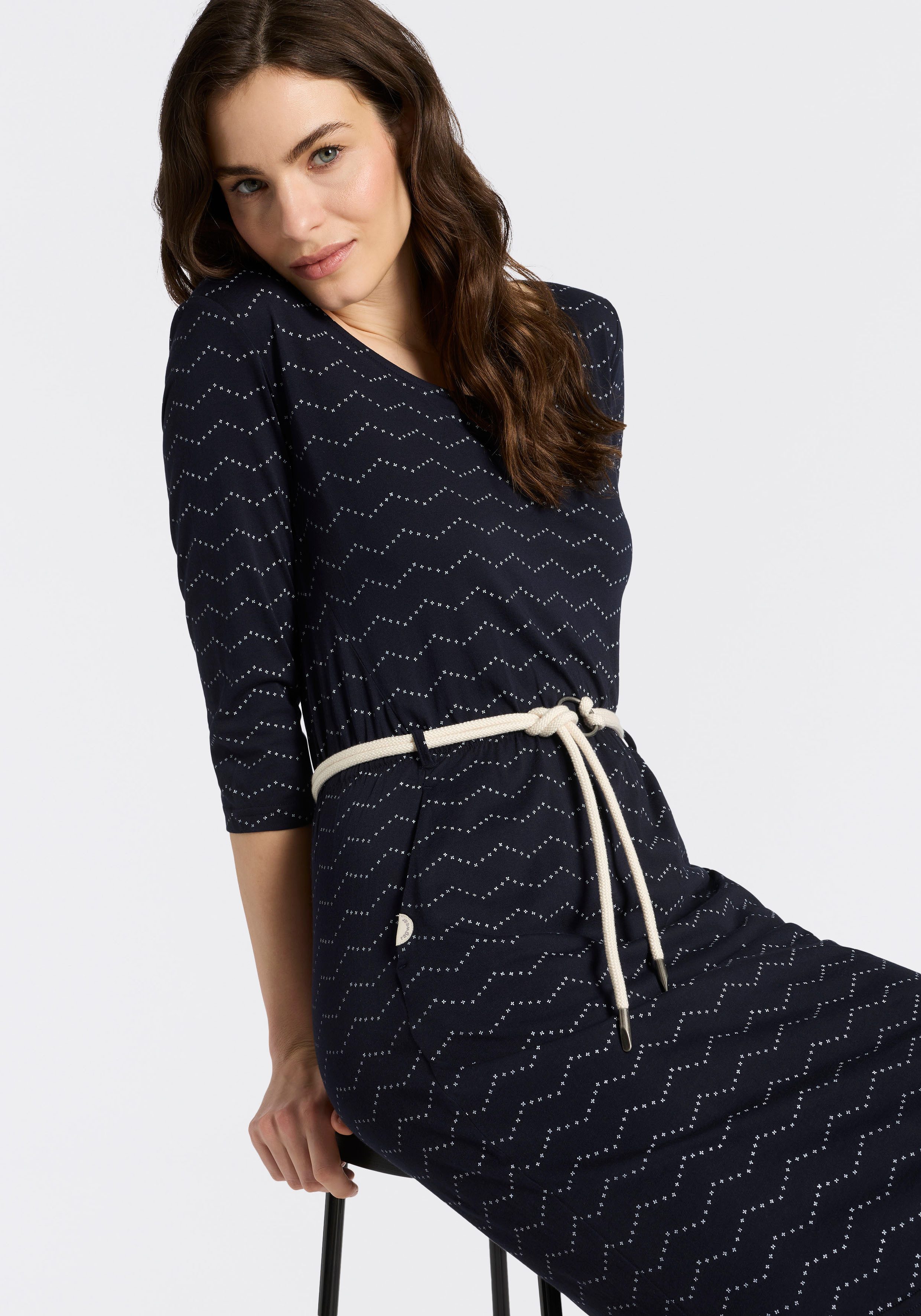 Ragwear Jerseykleid LILITHA ZIG ZAG O mit Taillen-Bindegürtel