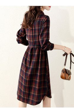 KIKI A-Linien-Kleid Klassisches lockeres Midikleid im koreanischen Stil mit Karomuster