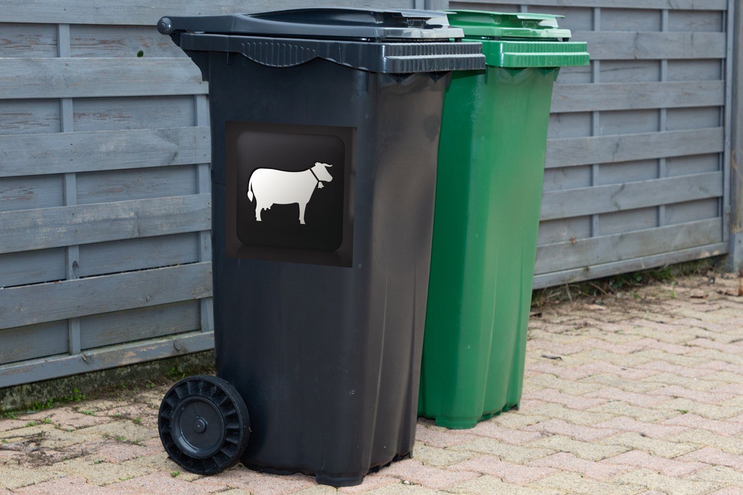 Container, Eine Wandsticker auf Illustration einer Mülltonne, St), MuchoWow Hintergrund schwarzem (1 Kuh Sticker, Abfalbehälter Mülleimer-aufkleber,