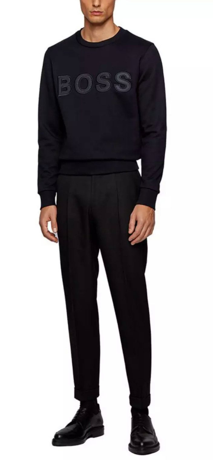 BOSS Sweatshirt Stadler 48 Sweater Rippbündchen und ein tonales Logo auf der Brust
