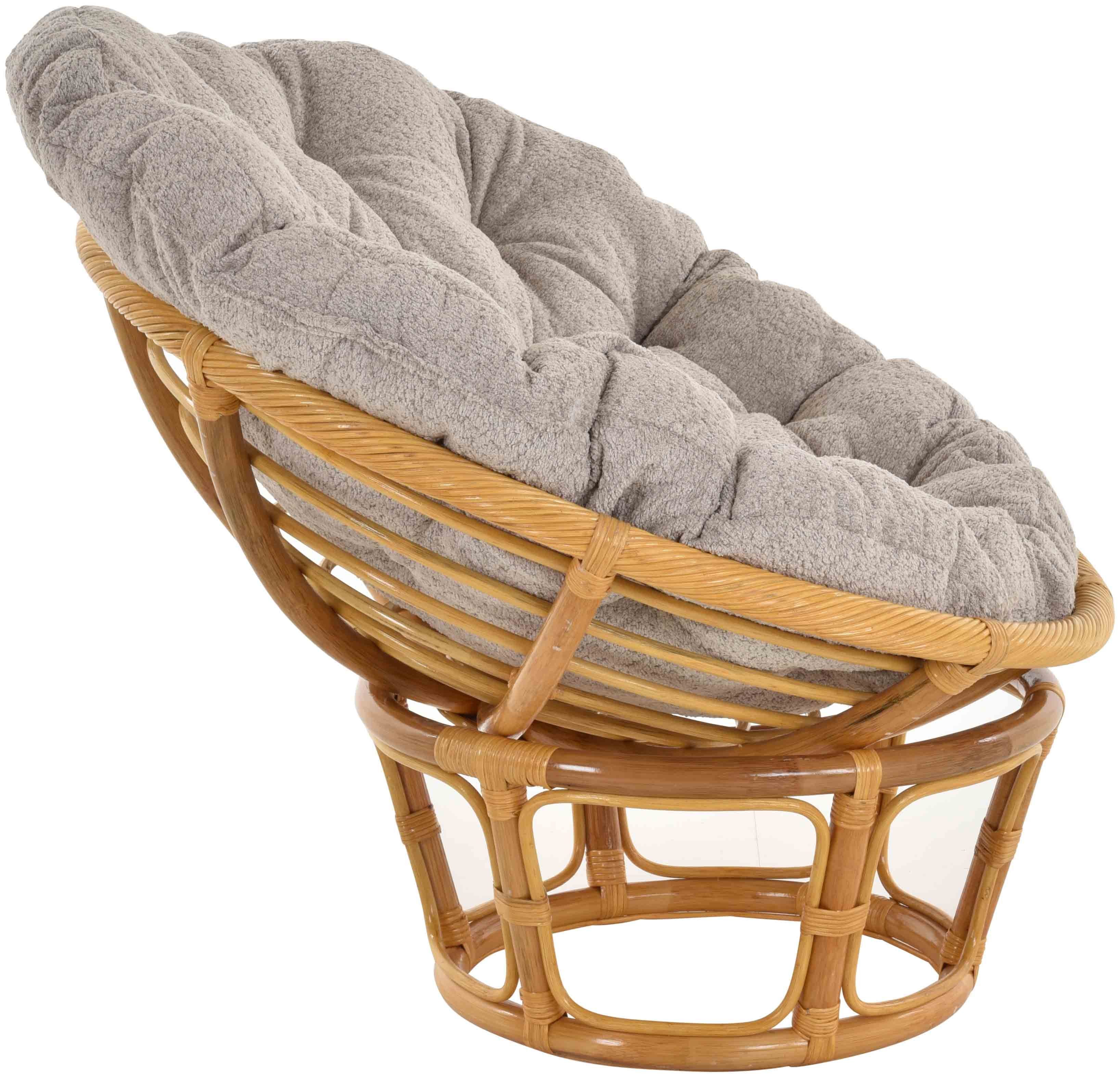 Krines Home XXL-Sessel Rattan Papasansessel XXL mit Kissen Relax Natur Liegesessel (100cm), Papasan, Chair