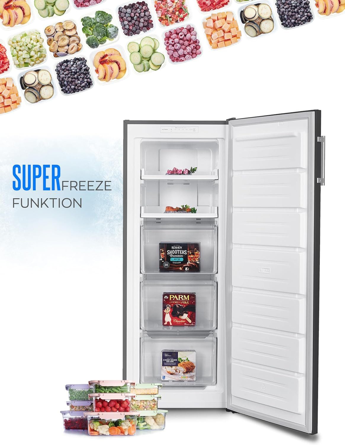 Heinrich´s Gefrierschrank HGS 3192 IX, 143 cm hoch, 60 cm breit, 161L Gefrierschrank, No-Frost Schutz, LED-Display, Alarmfunktion