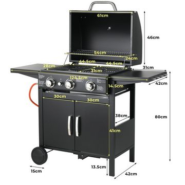 Femor Gasgrill, 3 Brenner Gasgrill Master, BBQ Grillwagen Gas Hochleistungsbrenner