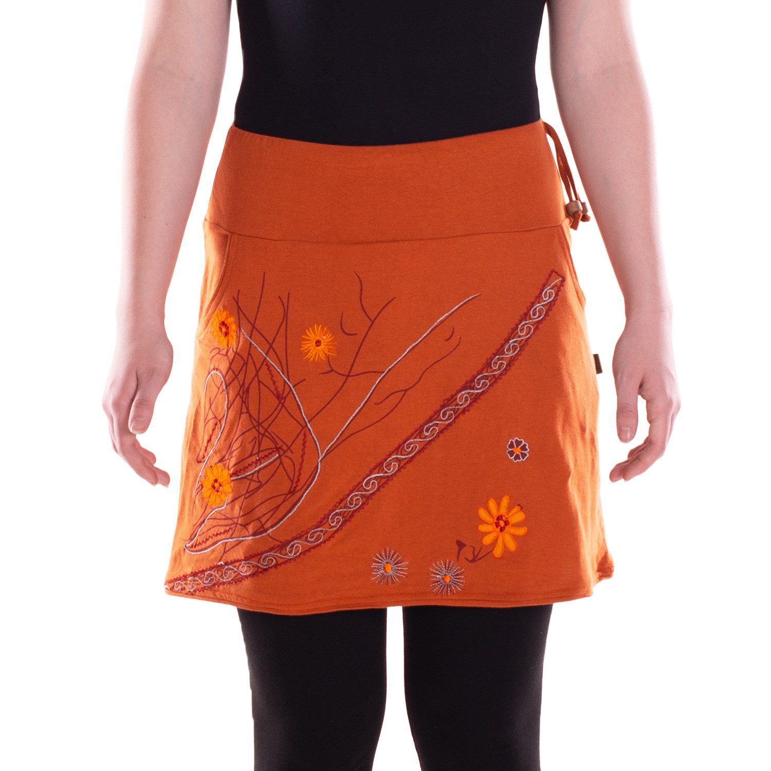 Sommerrock Damen Baumwolle Blumen-Muster elastischer Bund Stickerei Taschen