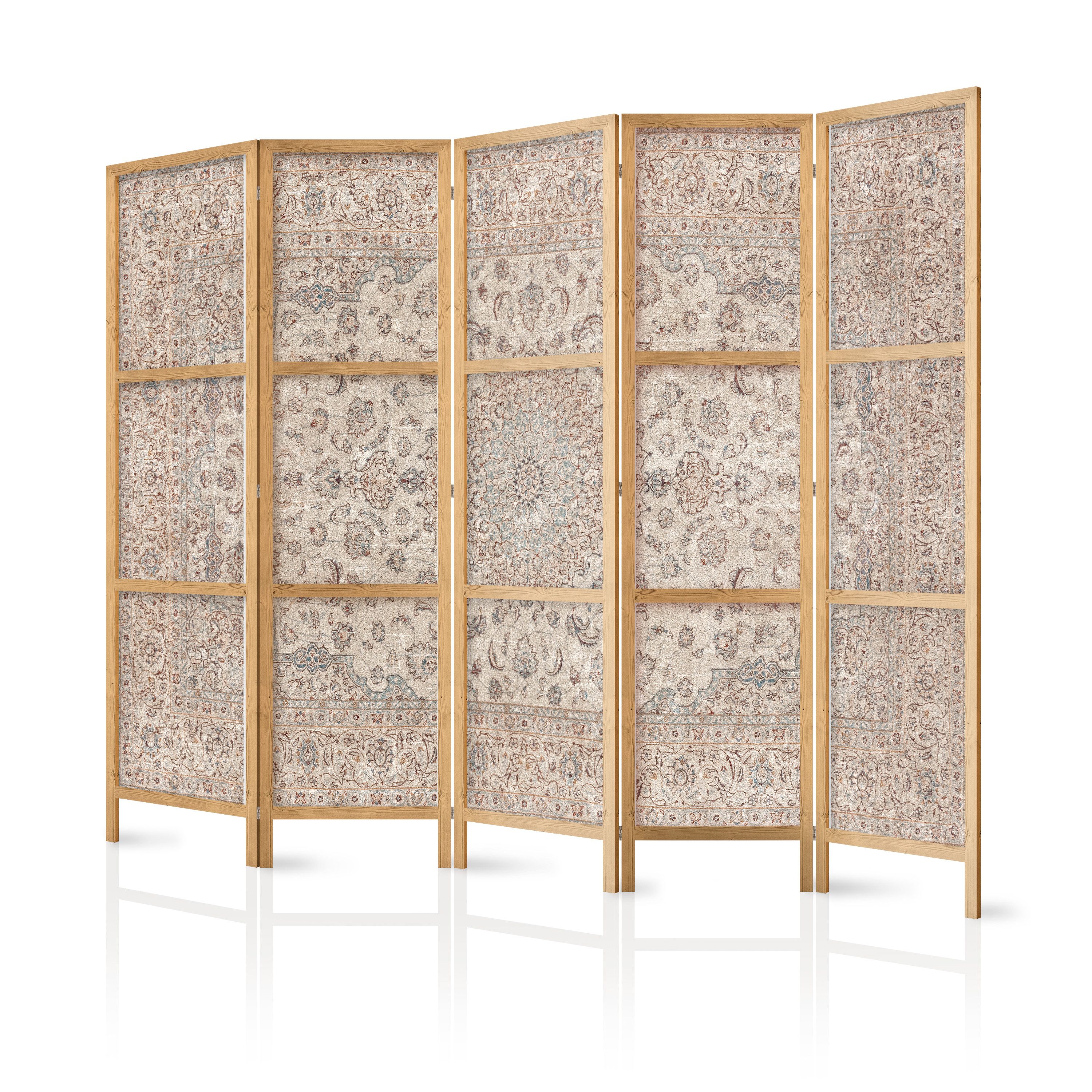Muralo Paravent 5-teilig Japanischer Paravent klappbar Beiger Perserteppich Boho-Stil (Packung, 1 St., 225x172 cm), Für das Wohnzimmer, das Schlafzimmer