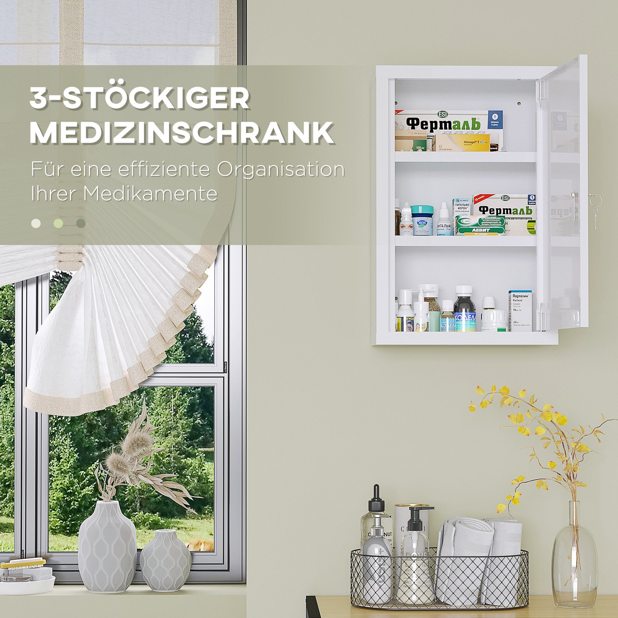 Kleankin Medizinschrank (Set, Arzneischrank, Medikamentenschrank Abschließbarer Apothekerschrank) 2 mit Schlüsseln 1-St