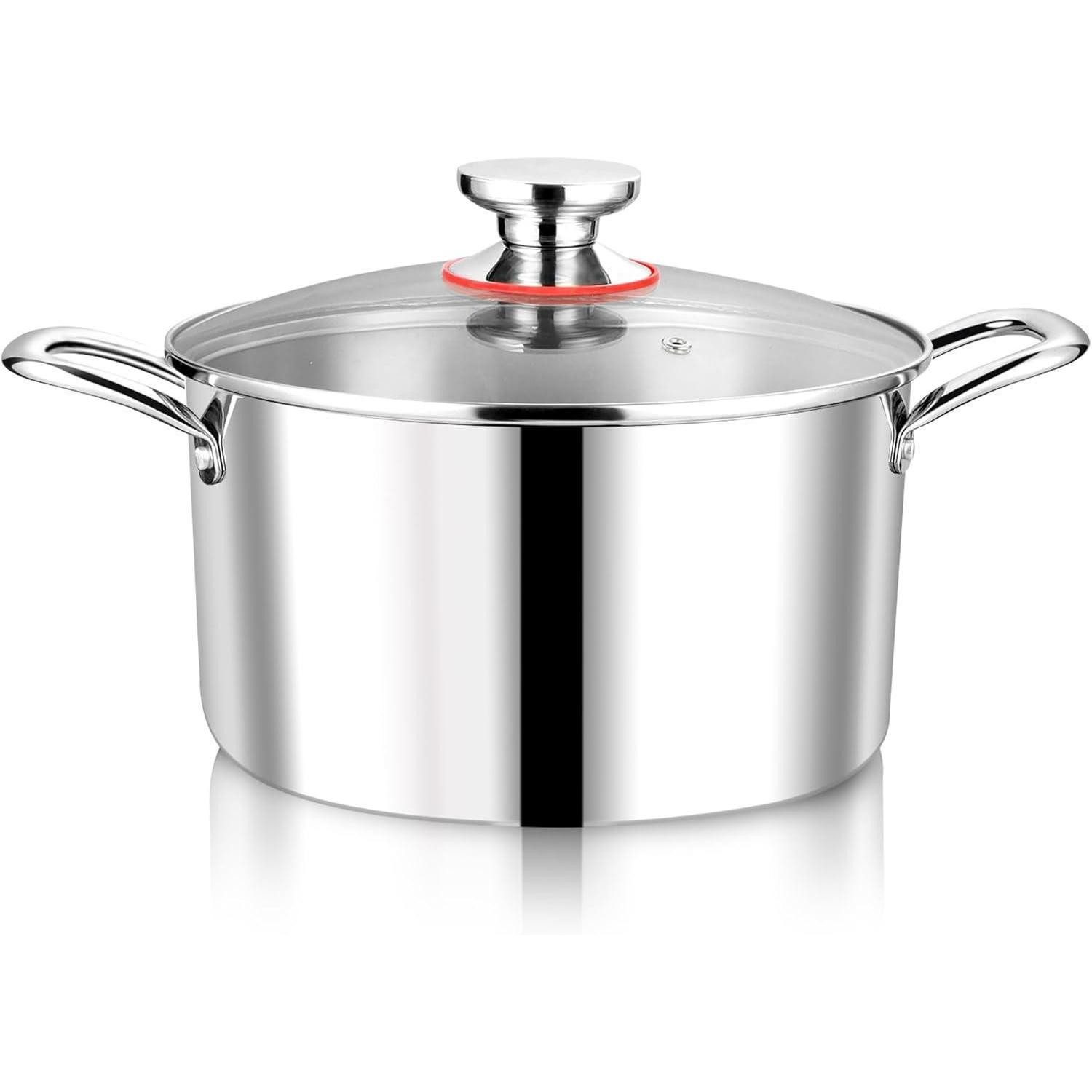 LuxusKollektion Spaghettitopf Kochtopf 22cm Premium 3-Lagiger Edelstahl Nudeltopf mit Glasdeckel 5L