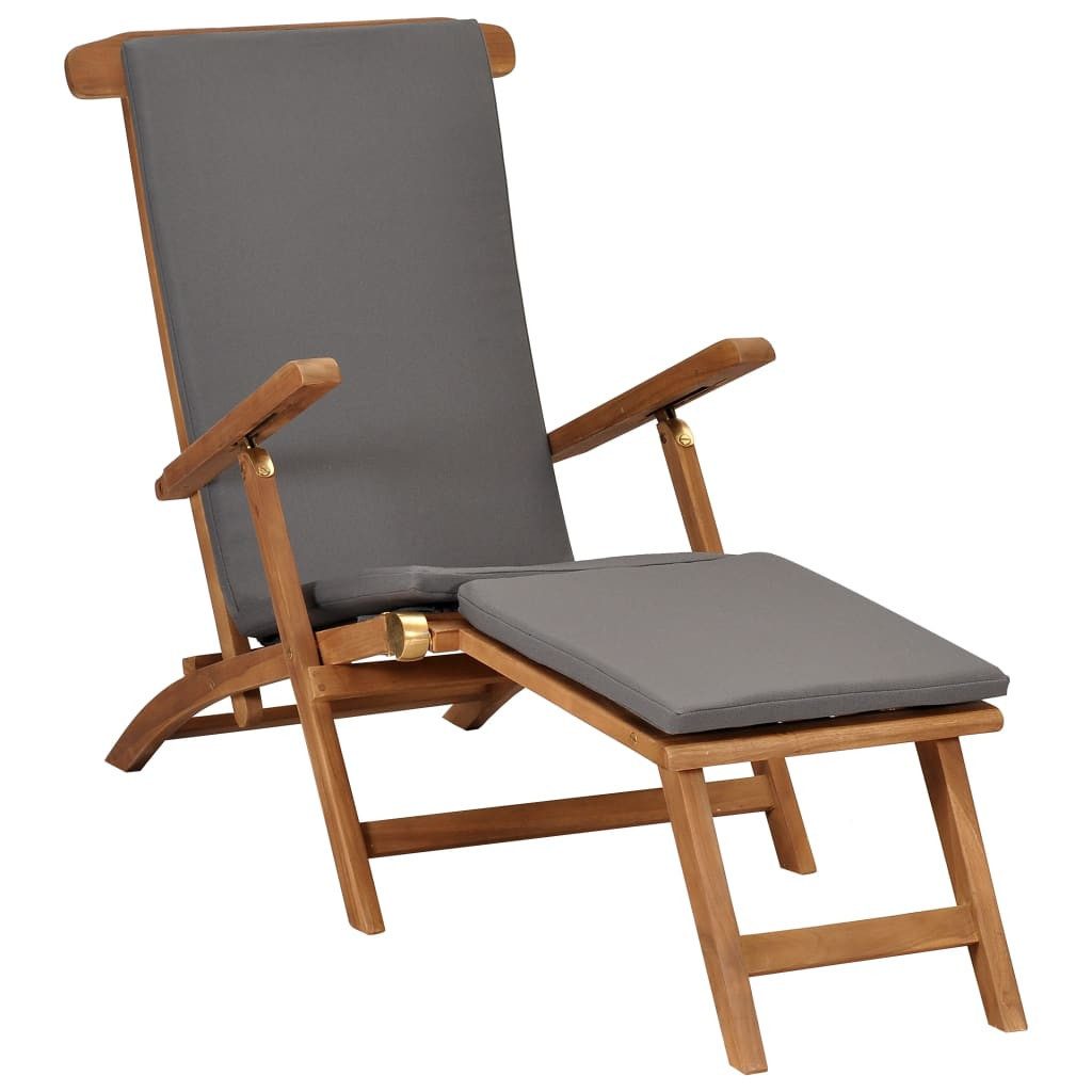 Gartenlounge-Sessel Liegestuhl mit Auflage Dunkelgrau Massivholz Teak Gartenliege Sonnenli