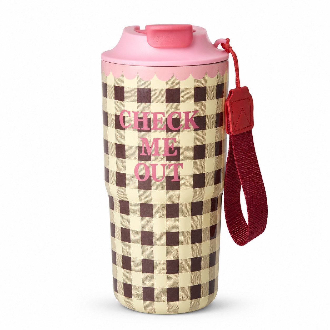 rice Thermobecher RICE Thermobecher Check Me Out 550 ml pink kariert, 1-tlg., Edelstahl, Schraubverschluss