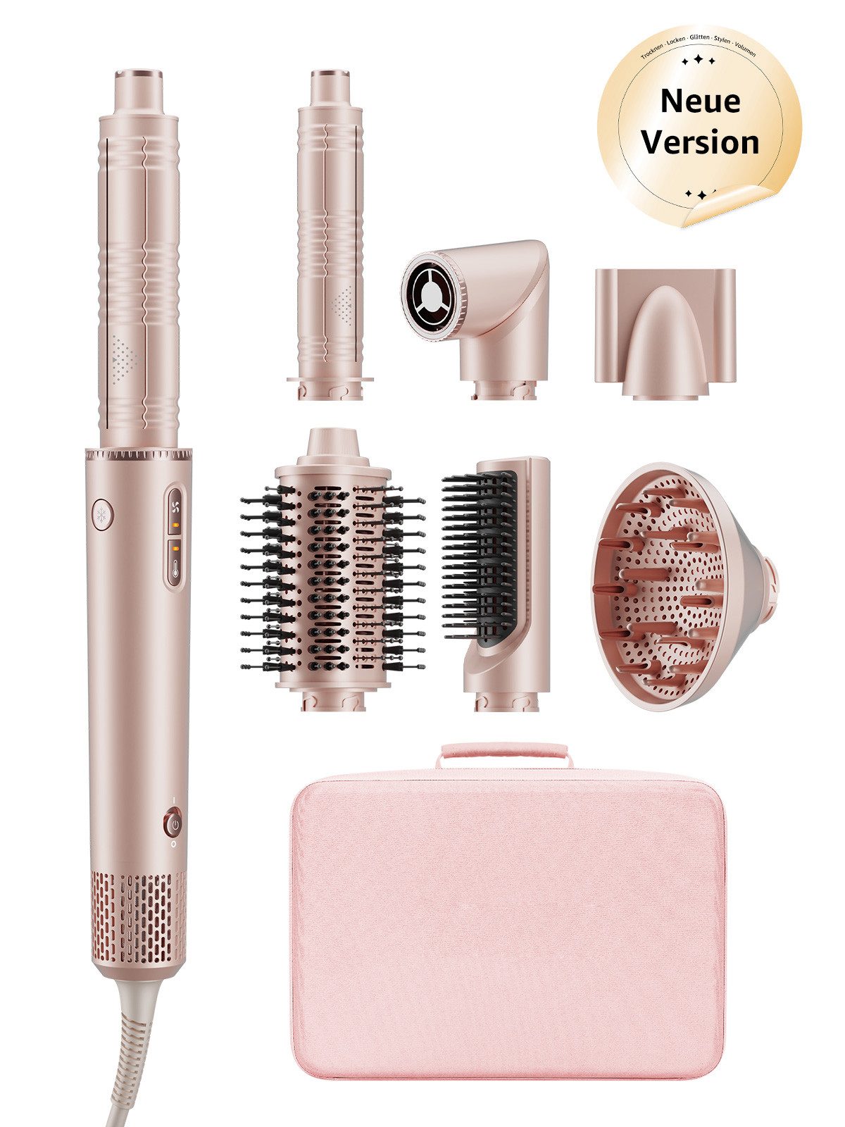 MCURO Multihaarstyler 7-in-1 Haarstyling Set Warmluftbürste 110000 U/min Ionen Haartrockner, 1400W, Lockenstab Auto-Wrap,Glätteisen, Föhn mit Diffusor,mit Reisebox