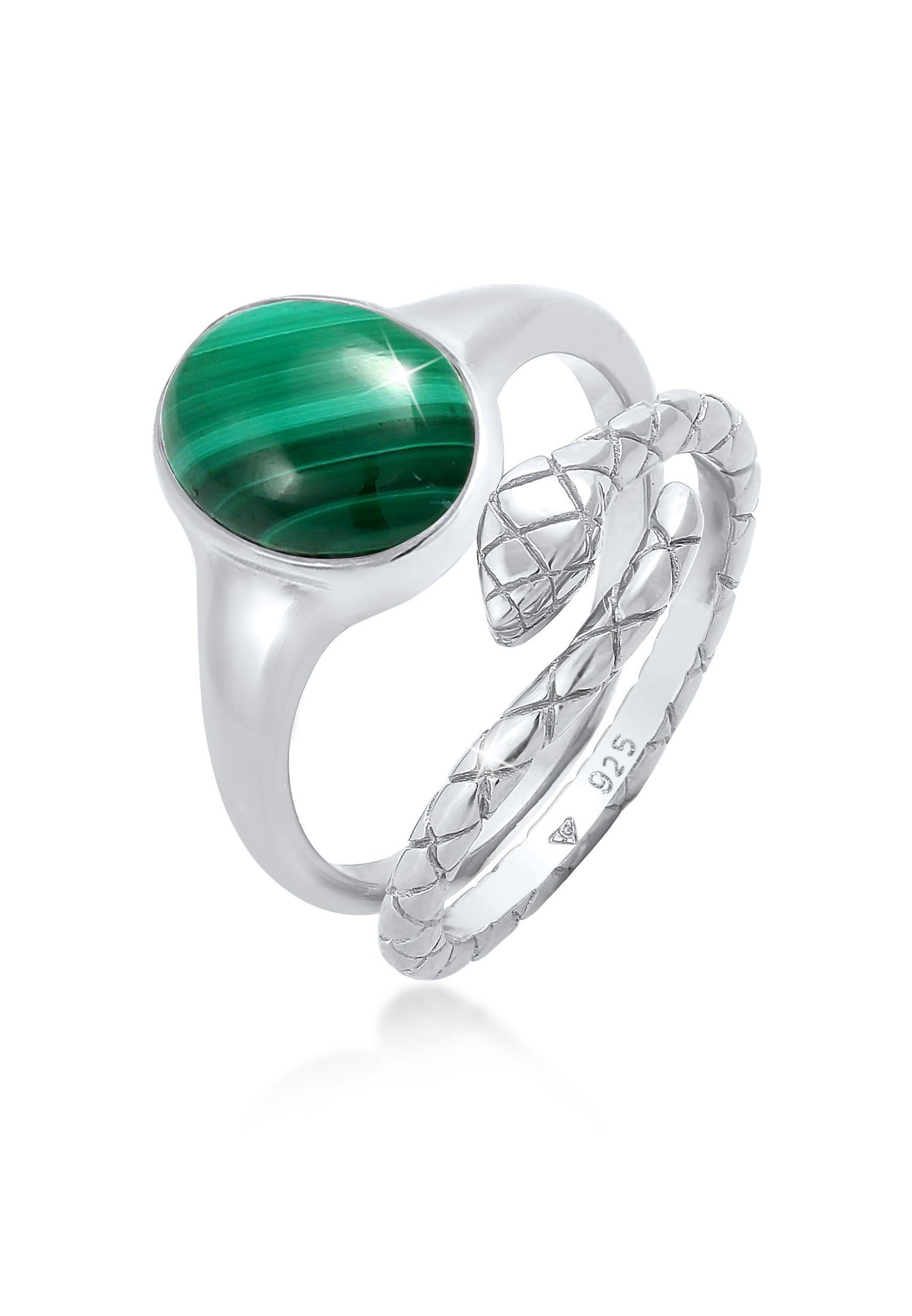 Solitärring Siegelring Malachit Schlange 2er Set 925 Silber