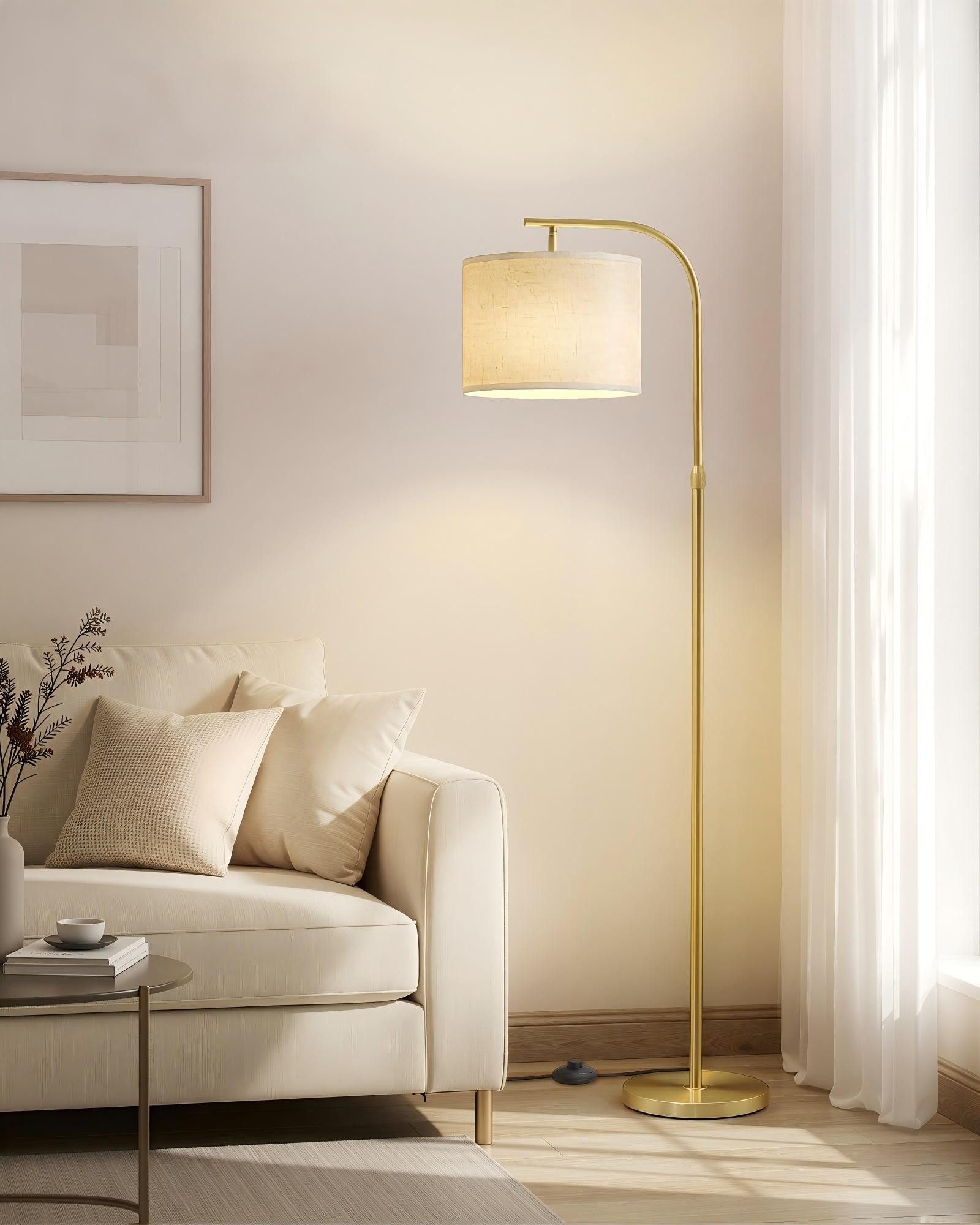VASAGLE Stehlampe Stehleuchte, Bogenlampe, höhenverstellbare Leselampe, mit 3 Lichtfarben, 150-175 cm hoch, modern, mit Fußtaster, E27 Fassung