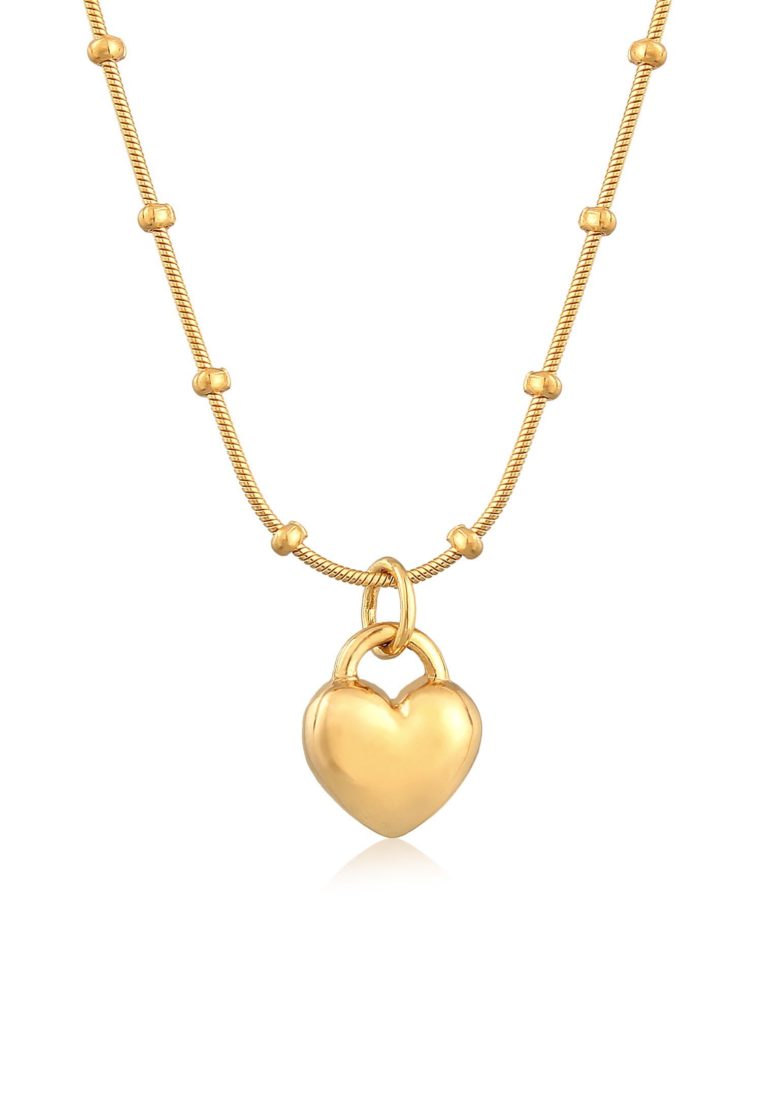 Elli Kette mit Anhänger Herz Herz Liebe Kugelkette Silber, Gold 925